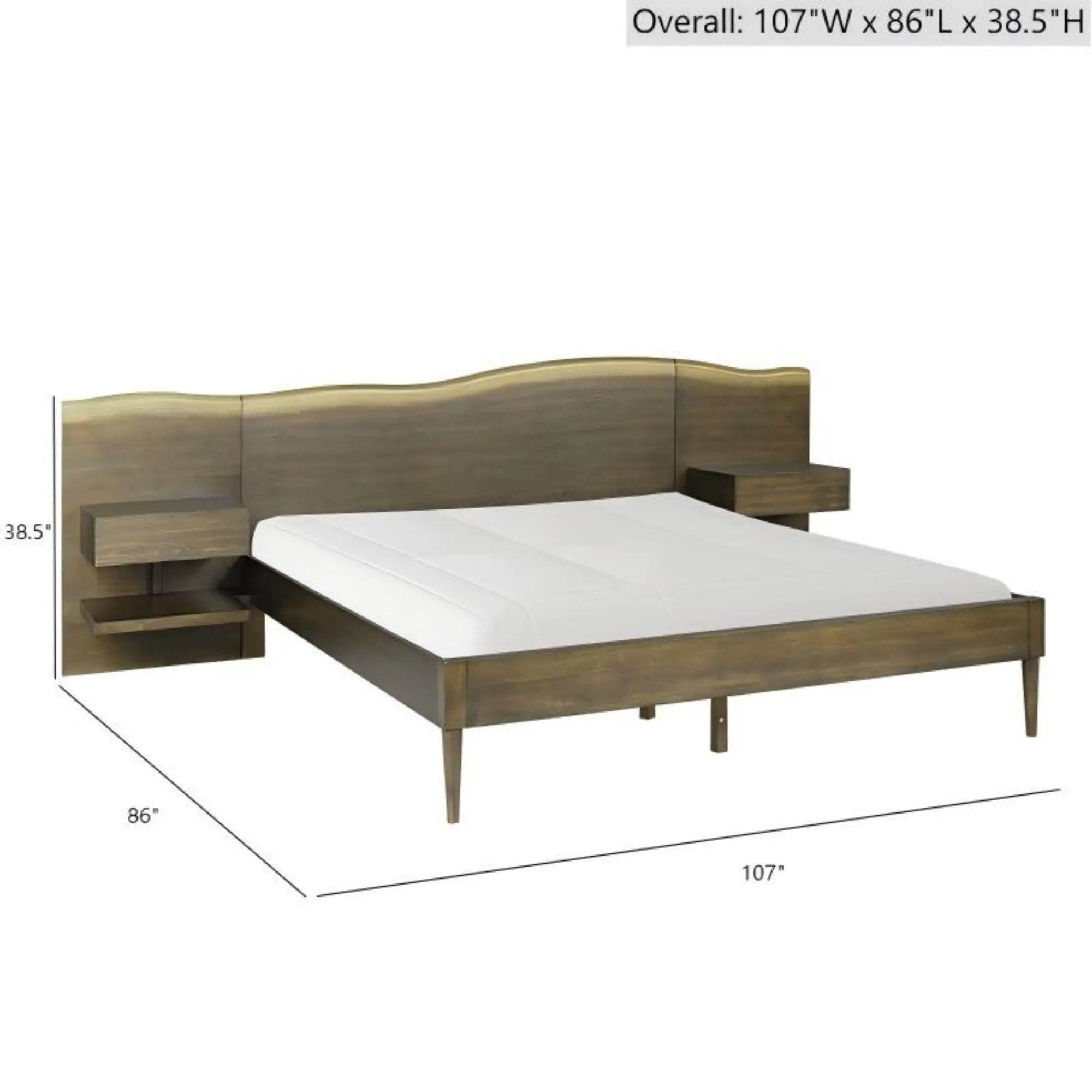 Queen Size Platform Bed Frame With Live Edge Headboard, Built In Nightstands - Dark Brown by Unique Piece Furniture