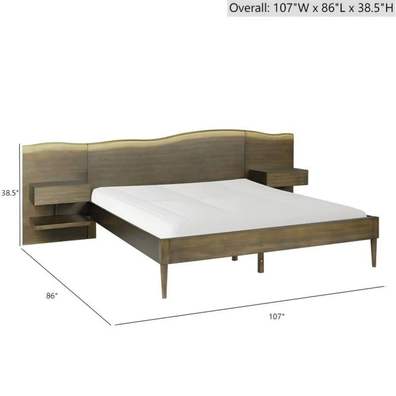 Queen Size Platform Bed Frame With Live Edge Headboard, Built In Nightstands - Dark Brown by Unique Piece Furniture