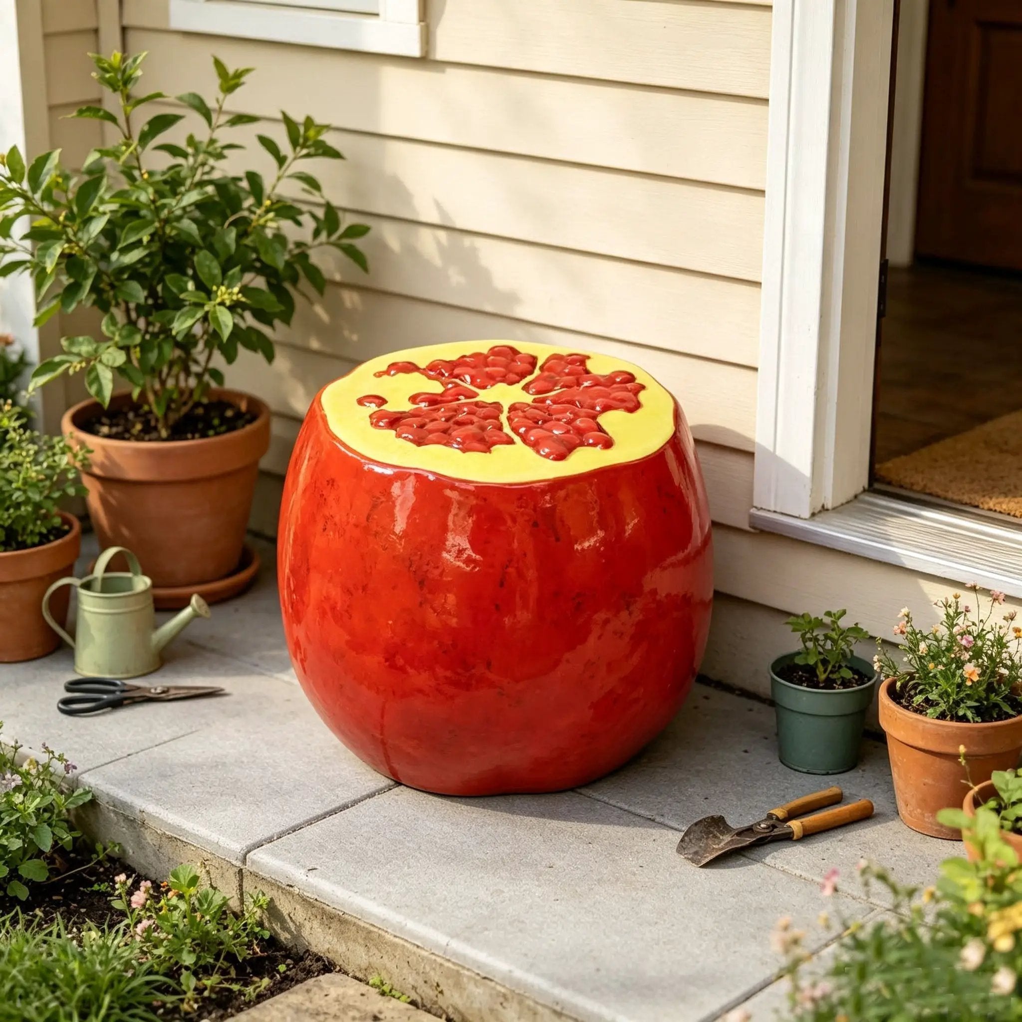 Pomegranate Fruit Stool – 13.4" Oversized Resin Stool by HouseOfZazla
