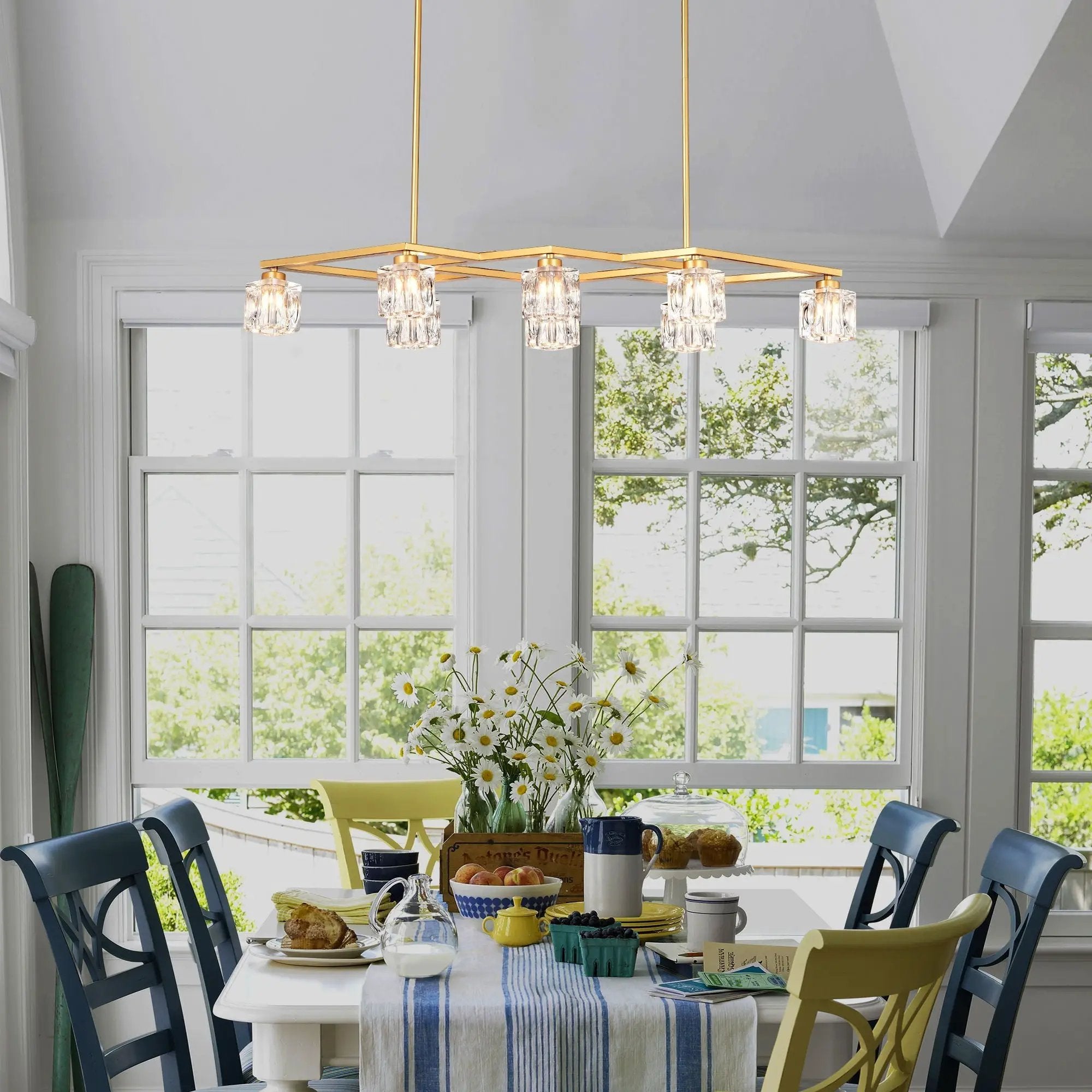 Crystal Chandelier For Dining Room, 8 Light Kitchen Chandelier Light Fixture Modern Metal Industrial Chandeliers For Farmhouse Entryway Living Room (8*G9 Bulbs Included) - Matte Gold by HouseOfZazla