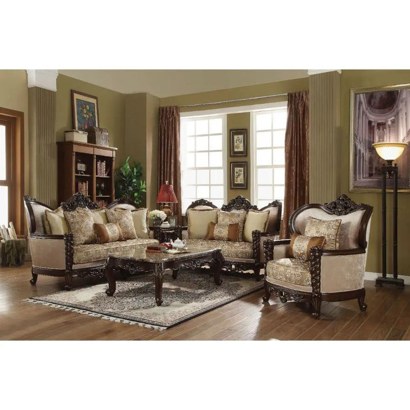 Devayne - Sofa With 6 Pillows (Same Lv01582) - Pattern Fabric & Dark Walnut by Unique Piece Furniture
