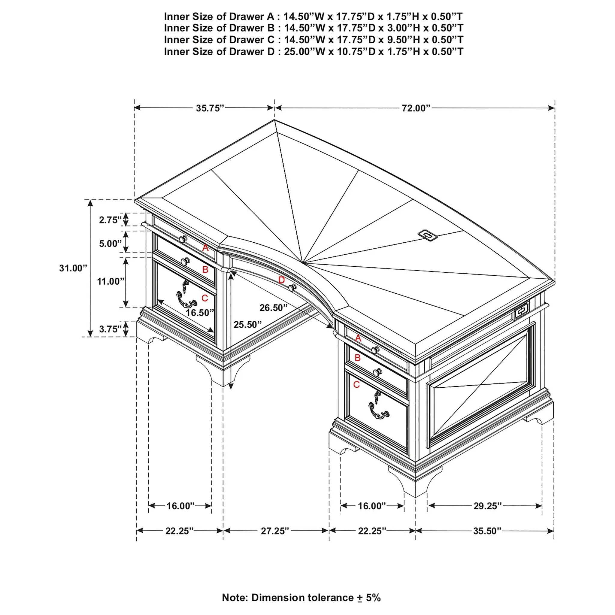 Stigham - 7 Drawer Executive Desk With Lockable File Cabinets - Oak by HouseOfZazla