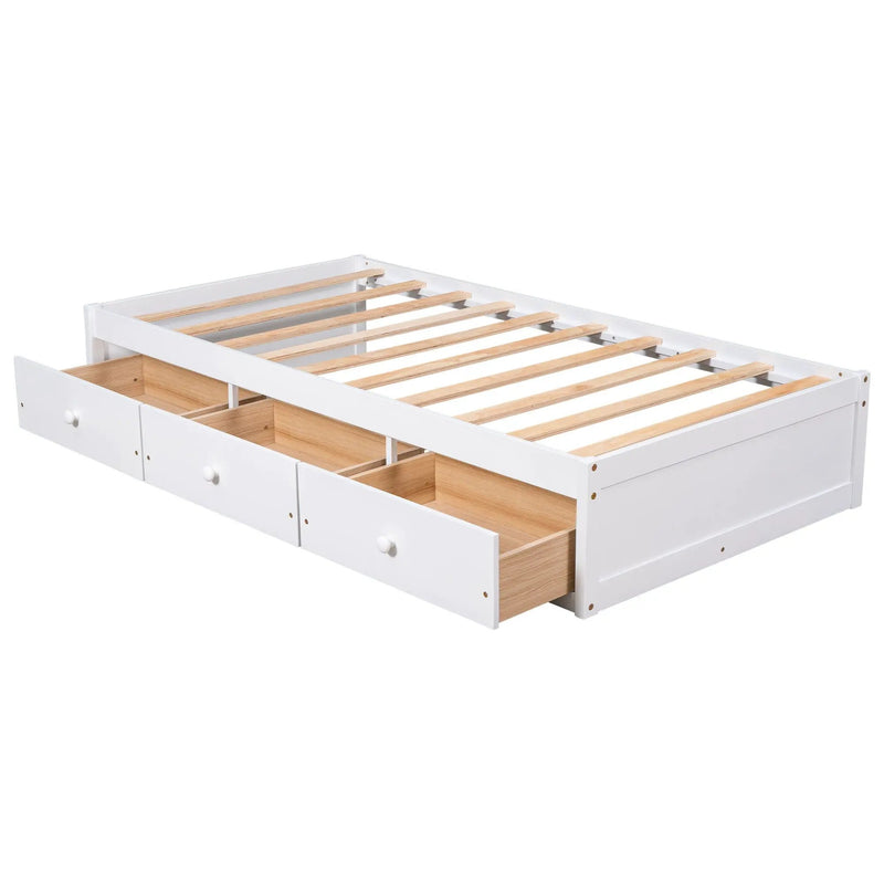 Twin Size Platform Storage Bed With 3 Drawers - White by HouseOfZazla