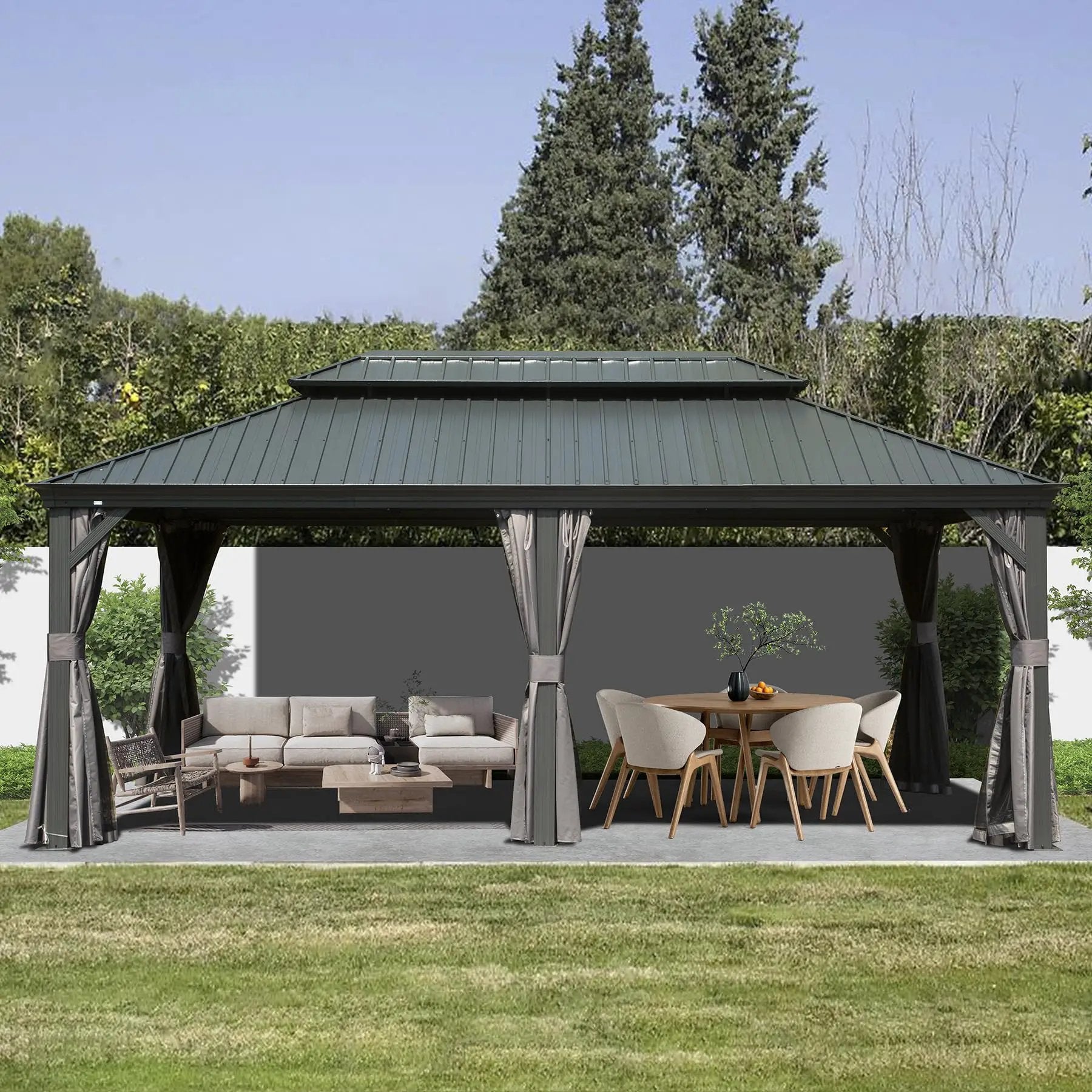 12' x 18' Hardtop Metal Gazebo with Double Roof Canopy by HouseOfZazla