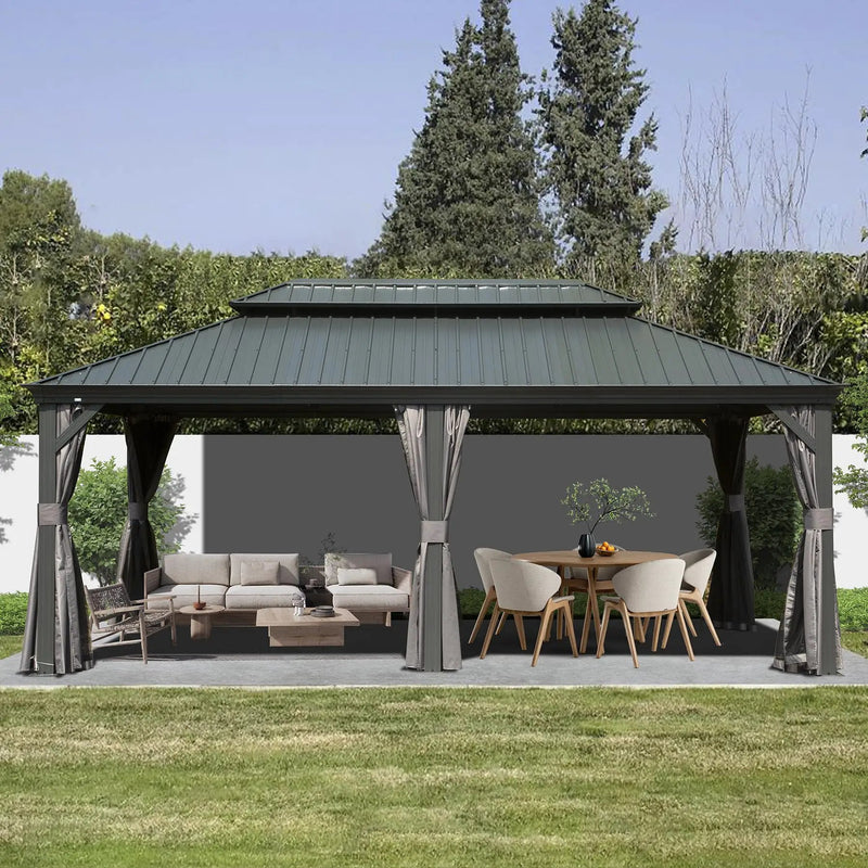 12' x 18' Hardtop Metal Gazebo with Double Roof Canopy by HouseOfZazla