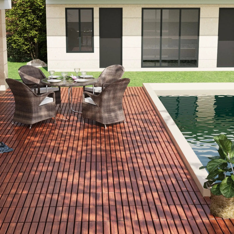 Interlocking Deck Tiles Striped Pattern, Square Acacia Hardwood Outdoor Flooring For Patio, Bancony, Pool Side by HouseOfZazla