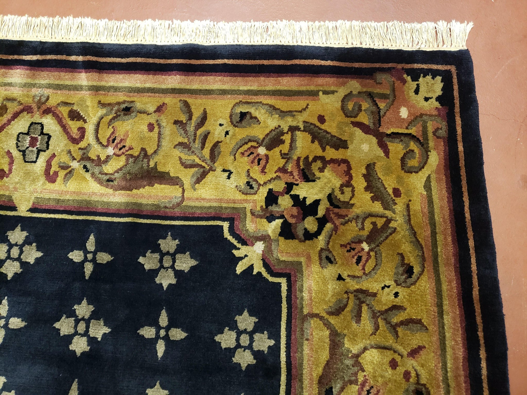6x9 Aubusson Design Nepali Tibetan Rug Black & Tan Hand-Knotted Wool Carpet Soft Plush Pile New Rug Nice by Jewel Rugs