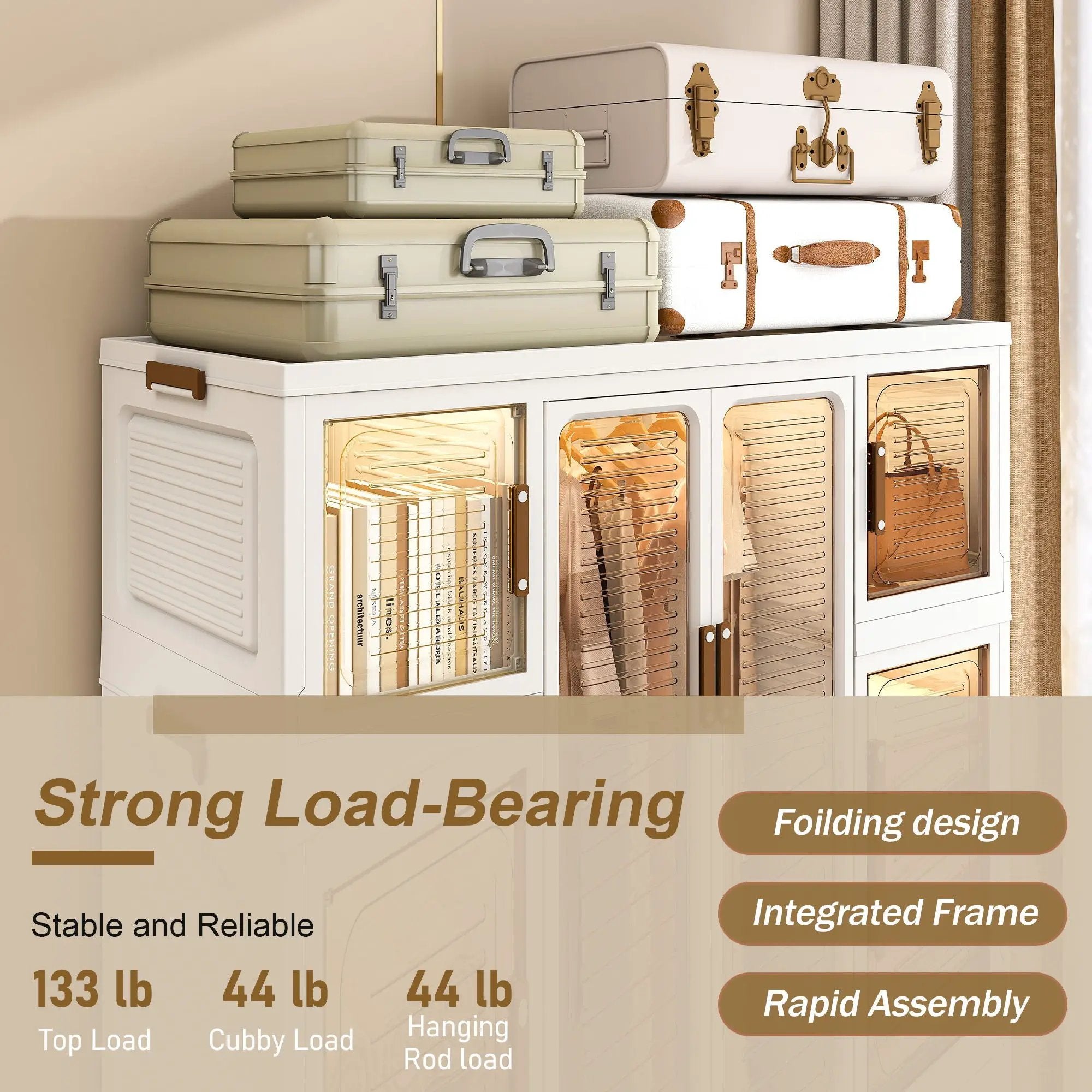 Portable Wardrobe Closet Storage Organizer For Clothes With Magnetic Doors, 12 Cubes & 2 Hanging Rods - White by Unique Piece Furniture