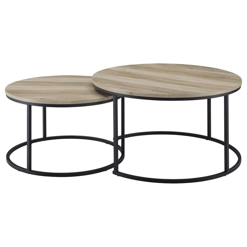 Lainey 2-piece Round Nesting Coffee Table Distressed Pine by Unique Piece Furniture