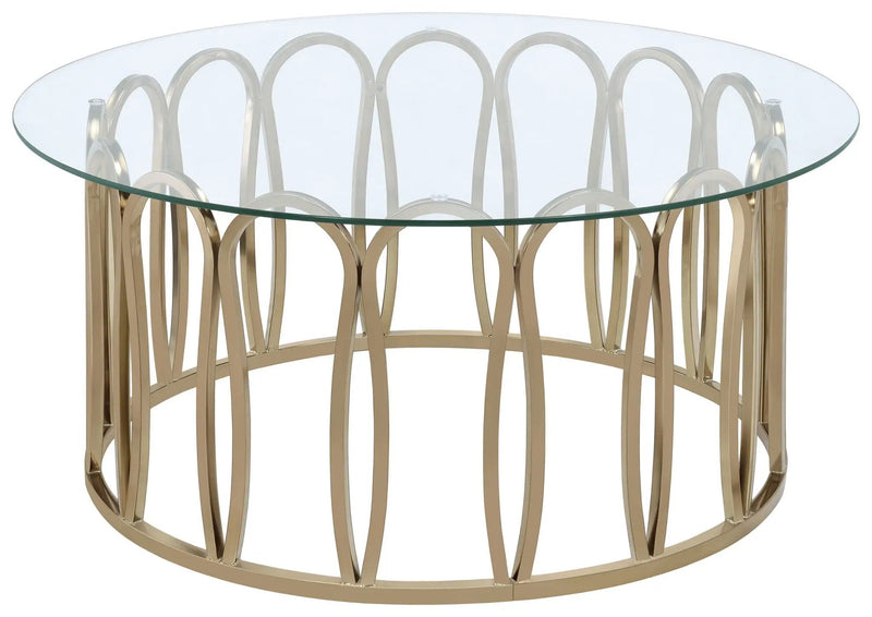 Monett Round Glass Top Coffee Table Chocolate Chrome by Unique Piece Furniture