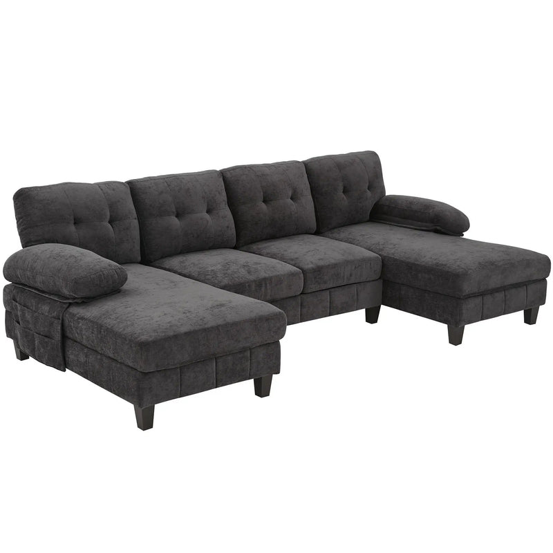 U-Shaped Sectional Sofa 103.5" Fabric Couch With Dual Chaise Lounges, Storage Pockets, Armrest Pillows by HouseOfZazla
