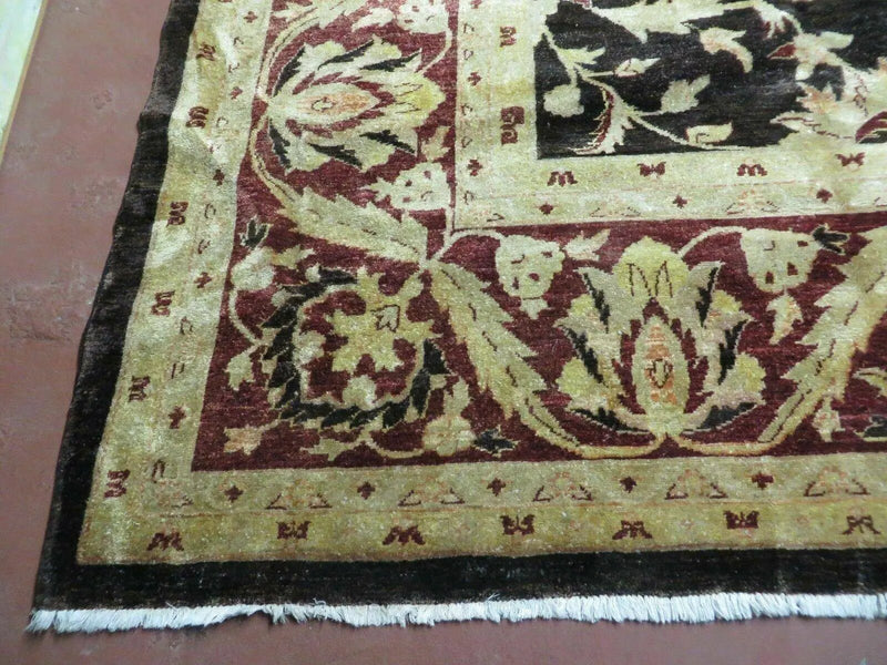 11' X 15' Vintage Hand Knotted Indian Agra Wool Rug Hand Made Dark Brown Floral by Jewel Rugs
