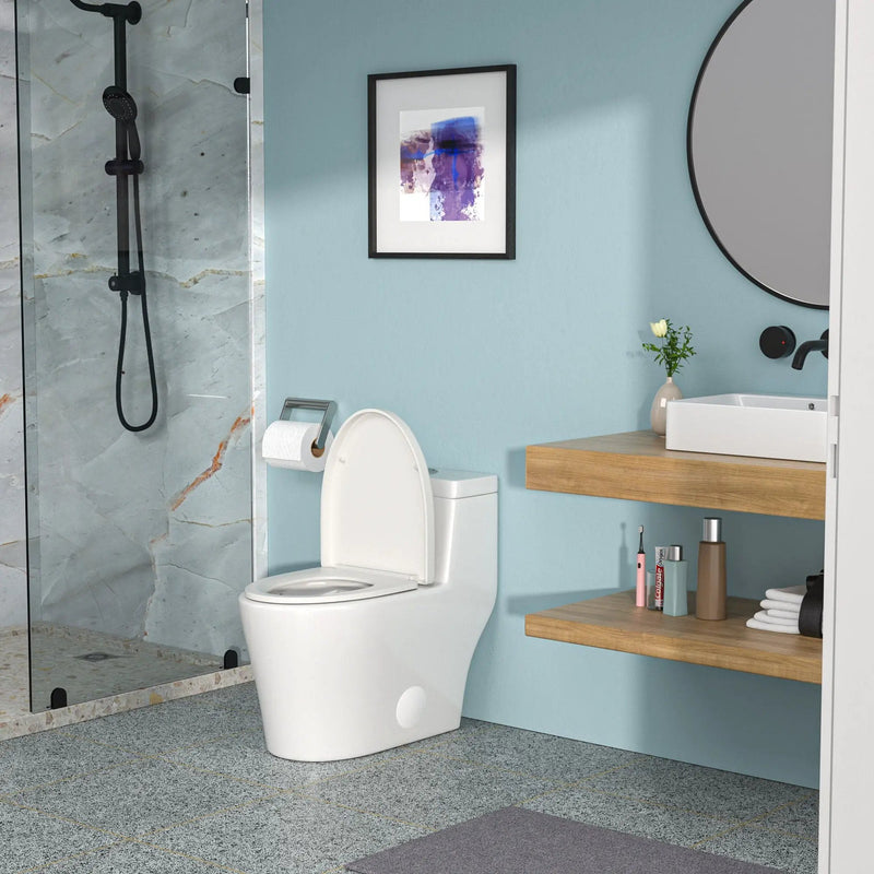 1 Piece Toilet, Dual Flush, Soft Closing Seat - White by HouseOfZazla