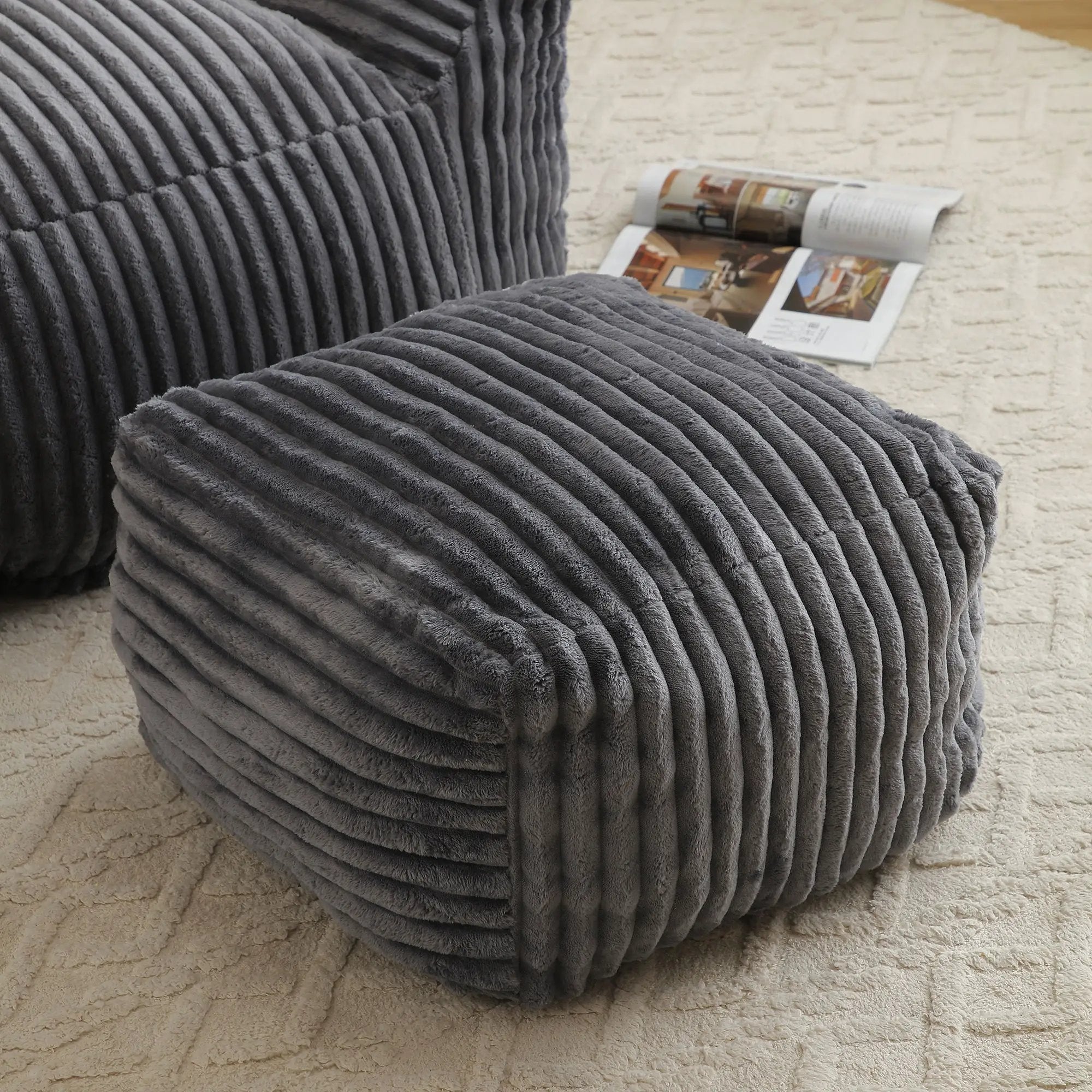 Giant Bean Bag Chair With Armrests And Footstool