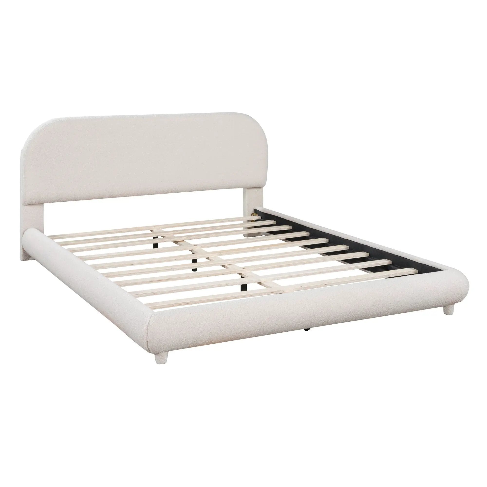 Upholstered Platform Bed With Thick Solid Frame And Stylish Curve-Shaped Design by HouseOfZazla