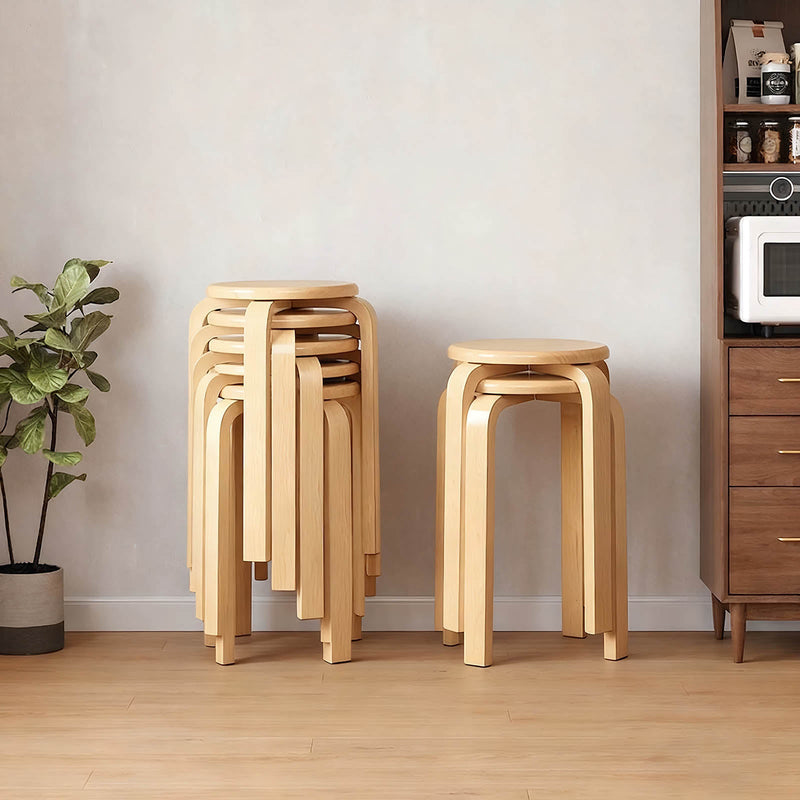 Stackable Bentwood Stool Set of 6, 18" Round Backless Stools by HouseOfZazla