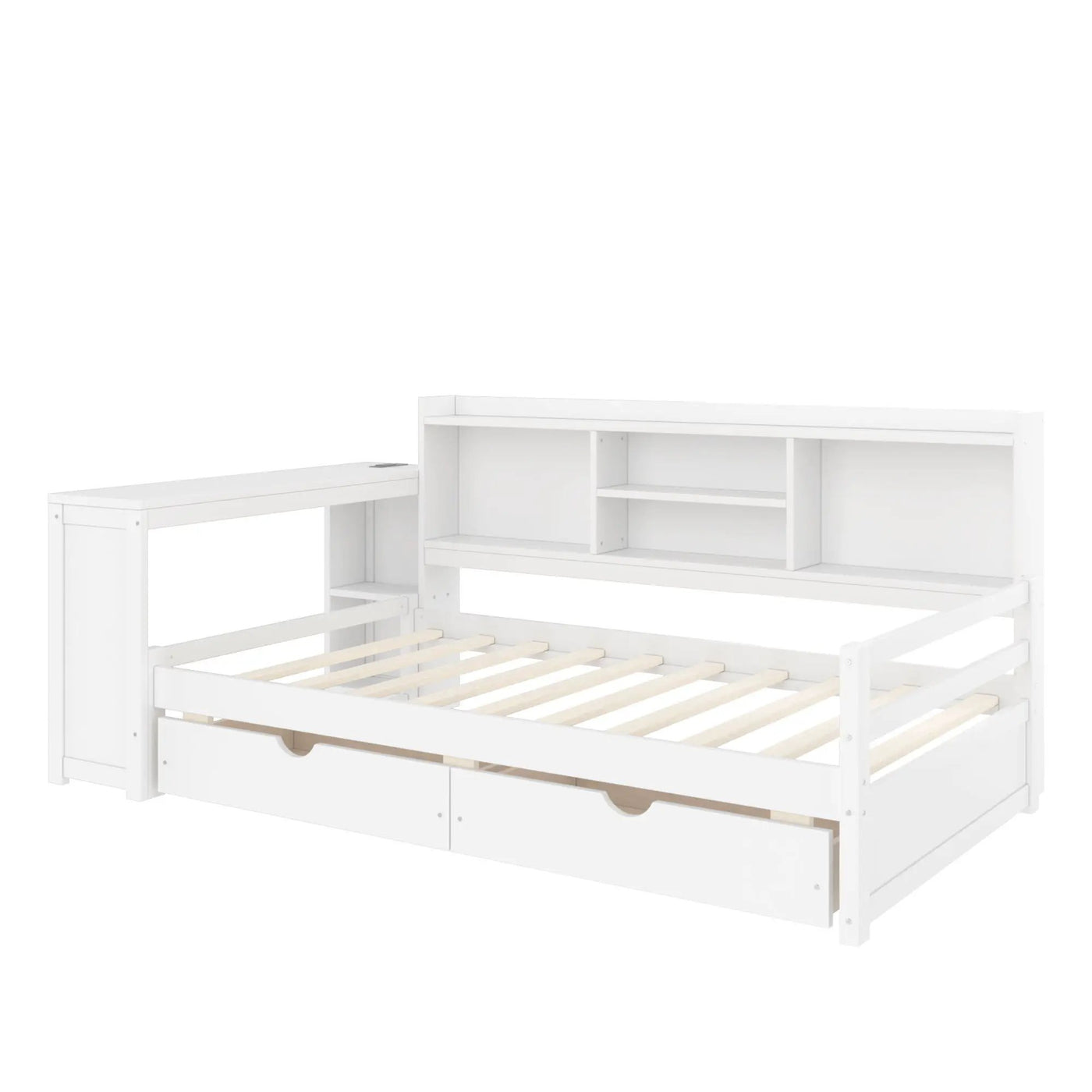 Corner Daybed With Storage Drawers, Desk, Charging Port & Bookcase by HouseOfZazla