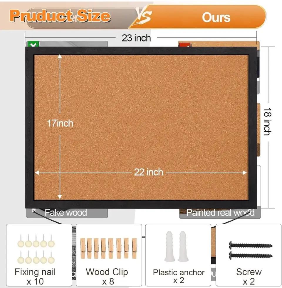 Open Box Miratino Cork Board Bulletin Board, 23x18 Inches Wooden Frame Pin Board, Cute Cork Boards for Walls Hanging for Office, Home Decor, School (P by Selzalot