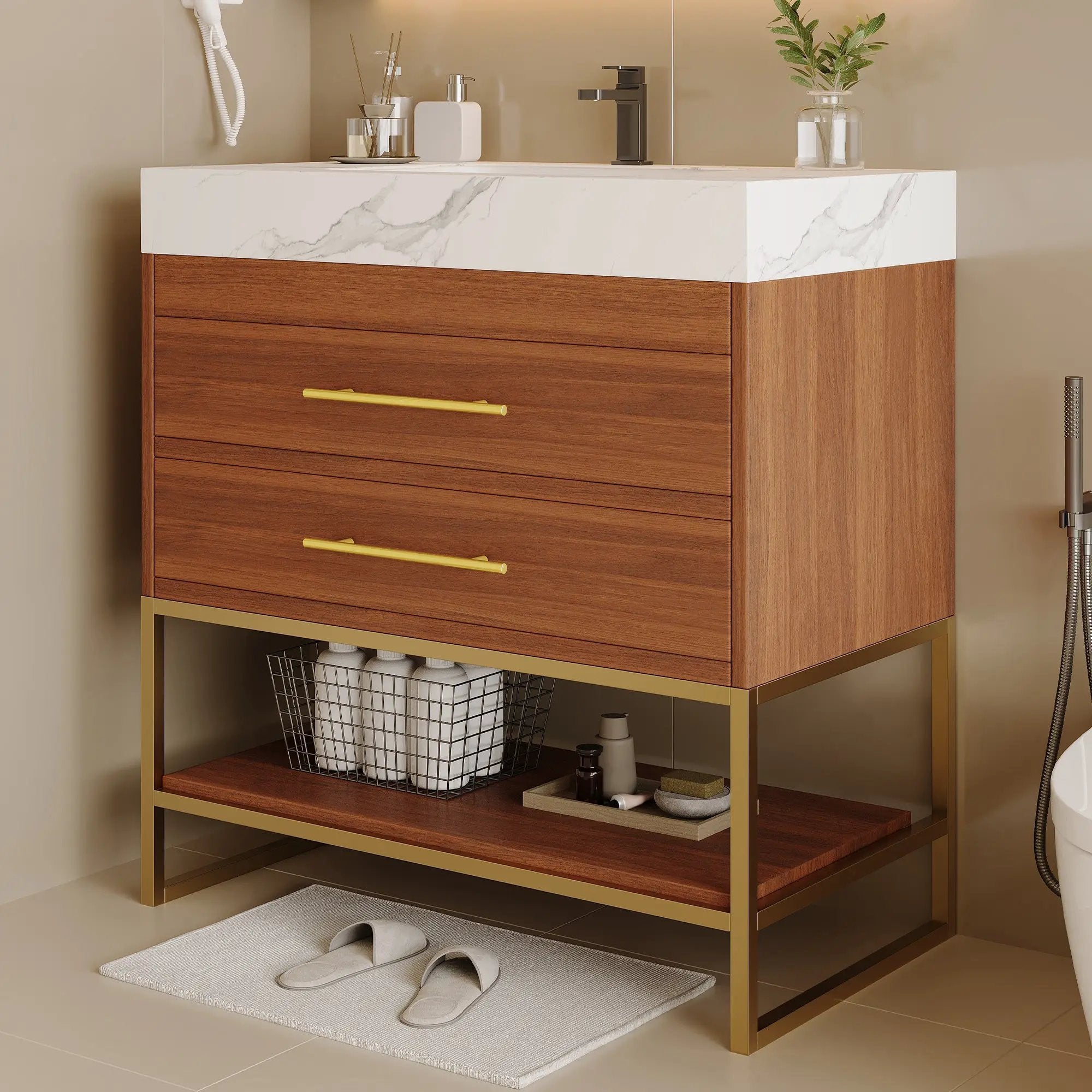 29.9" Modern Free-standing Bathroom Vanity with Sintered Stone Top by HouseOfZazla