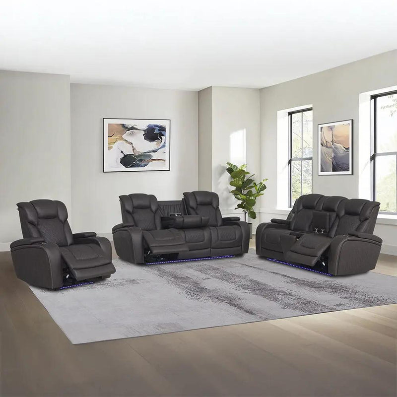 Wendell - Power Motion Sofa With Dropdown Table, Storage, USB & LED - Dark Gray by Unique Piece Furniture