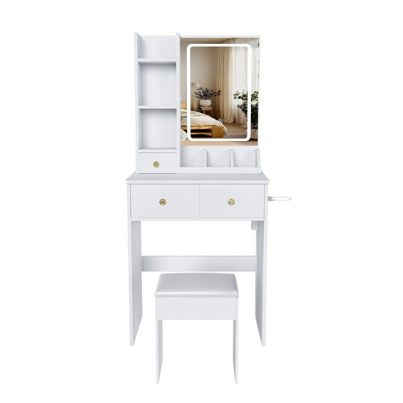 Modern Small Vanity Desk With 3 LED Lighting Modes, 3 Drawers by HouseOfZazla
