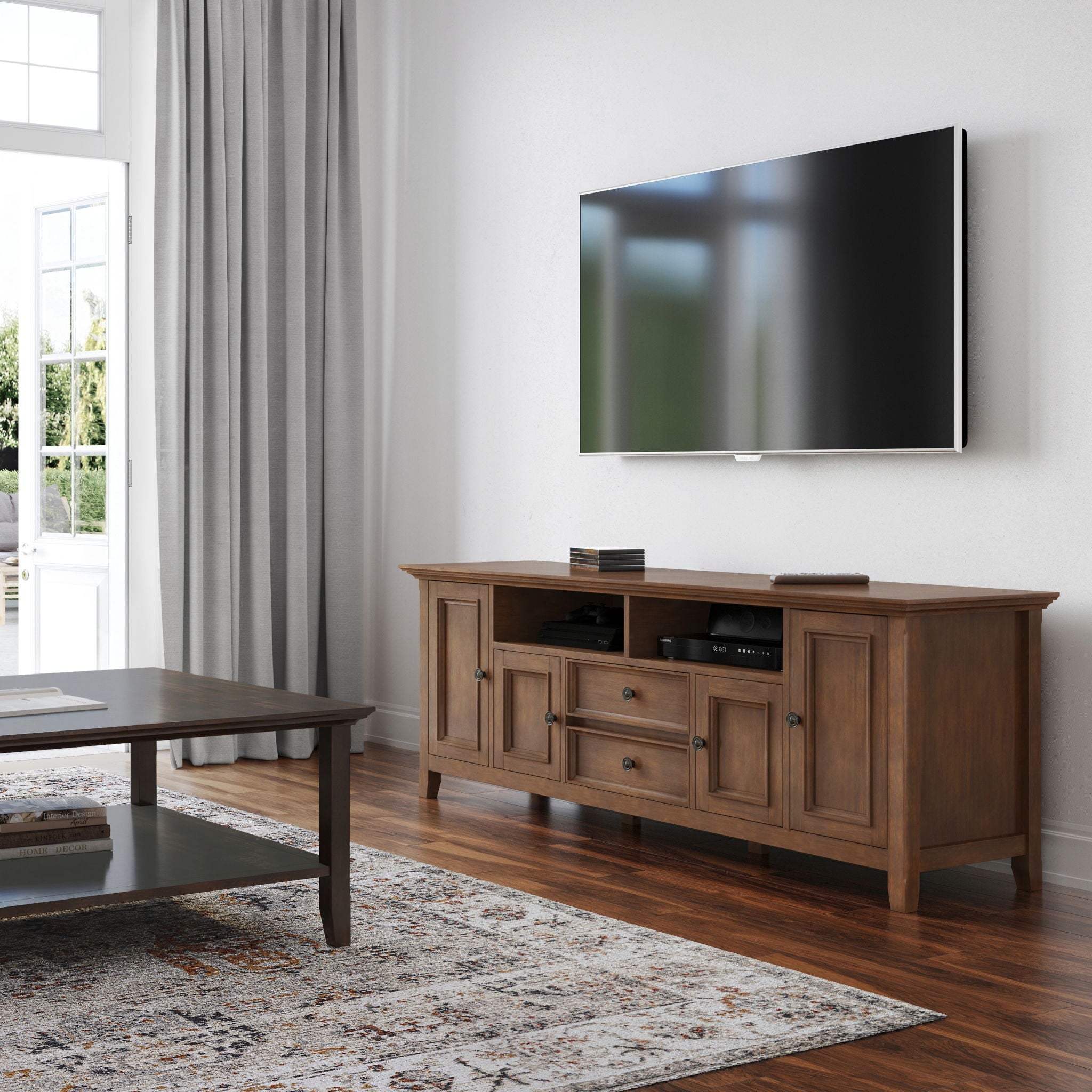Amherst - Wide TV Media Stand - Rustic Natural Aged Brown by HouseOfZazla