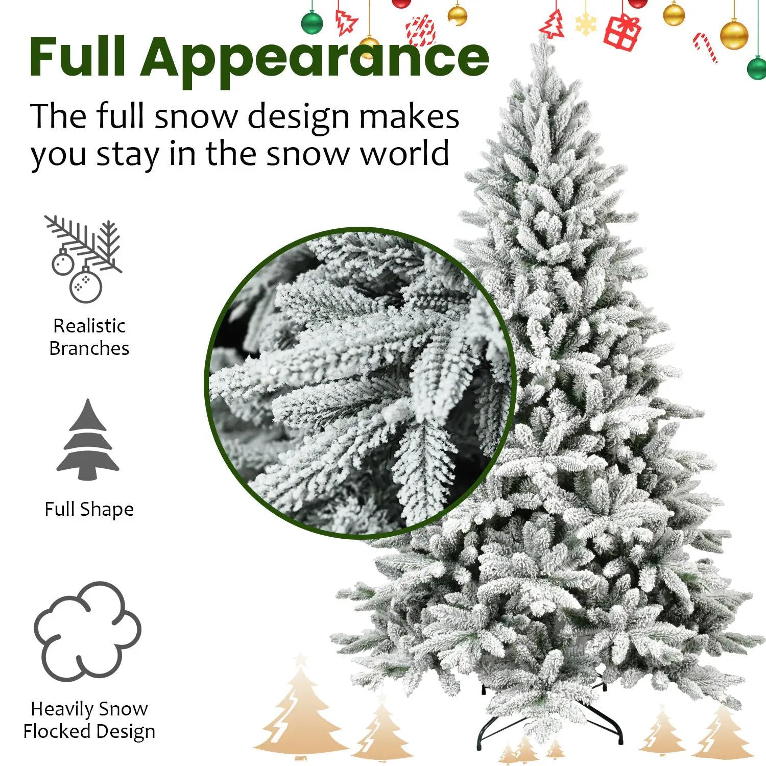 6ft Snow-Flocked Pre-Lit Christmas Tree with 1100 PE+PVC Tips by HouseOfZazla