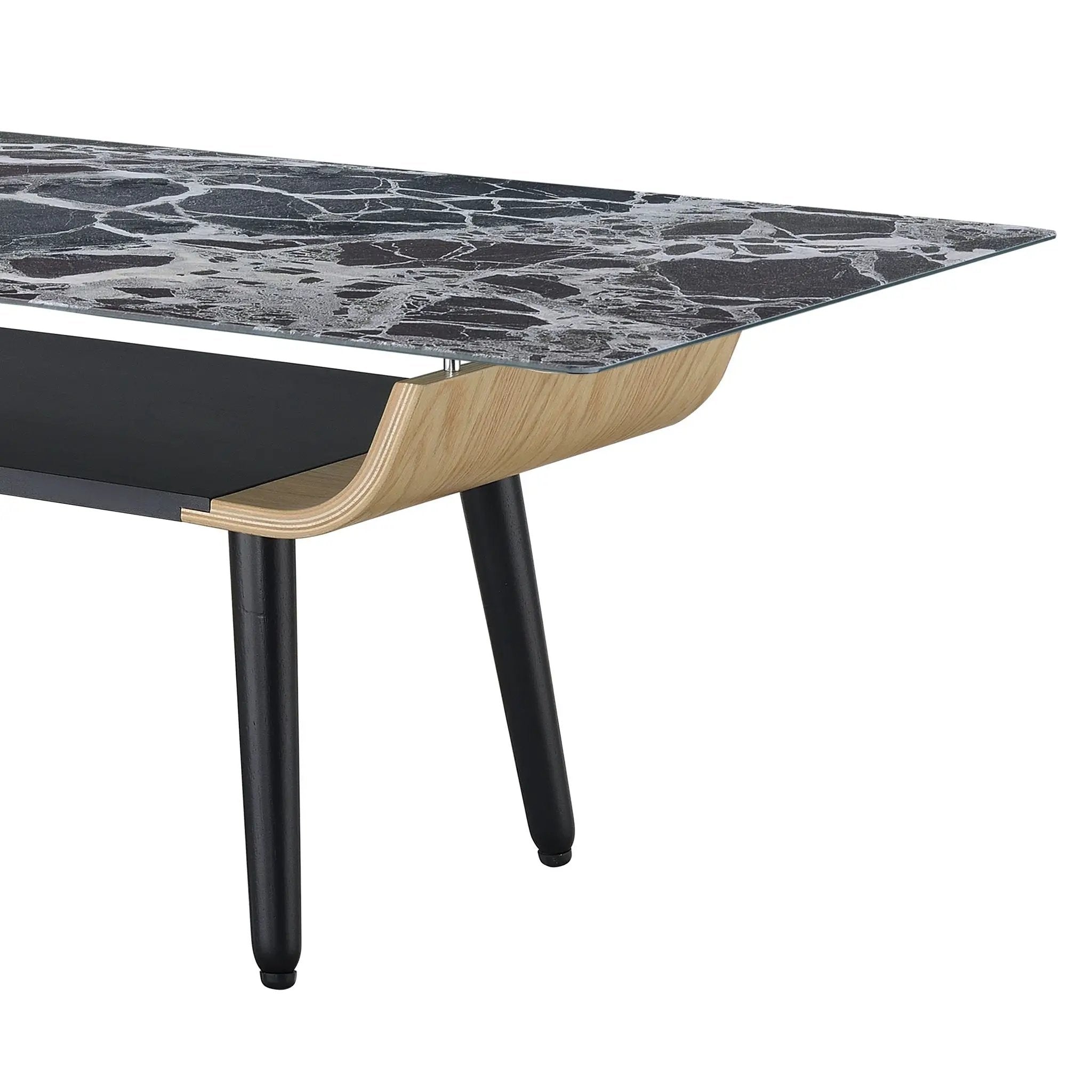 Landon - Coffee Table With Glass Marble Texture Top And Bent Wood Design by Unique Piece Furniture