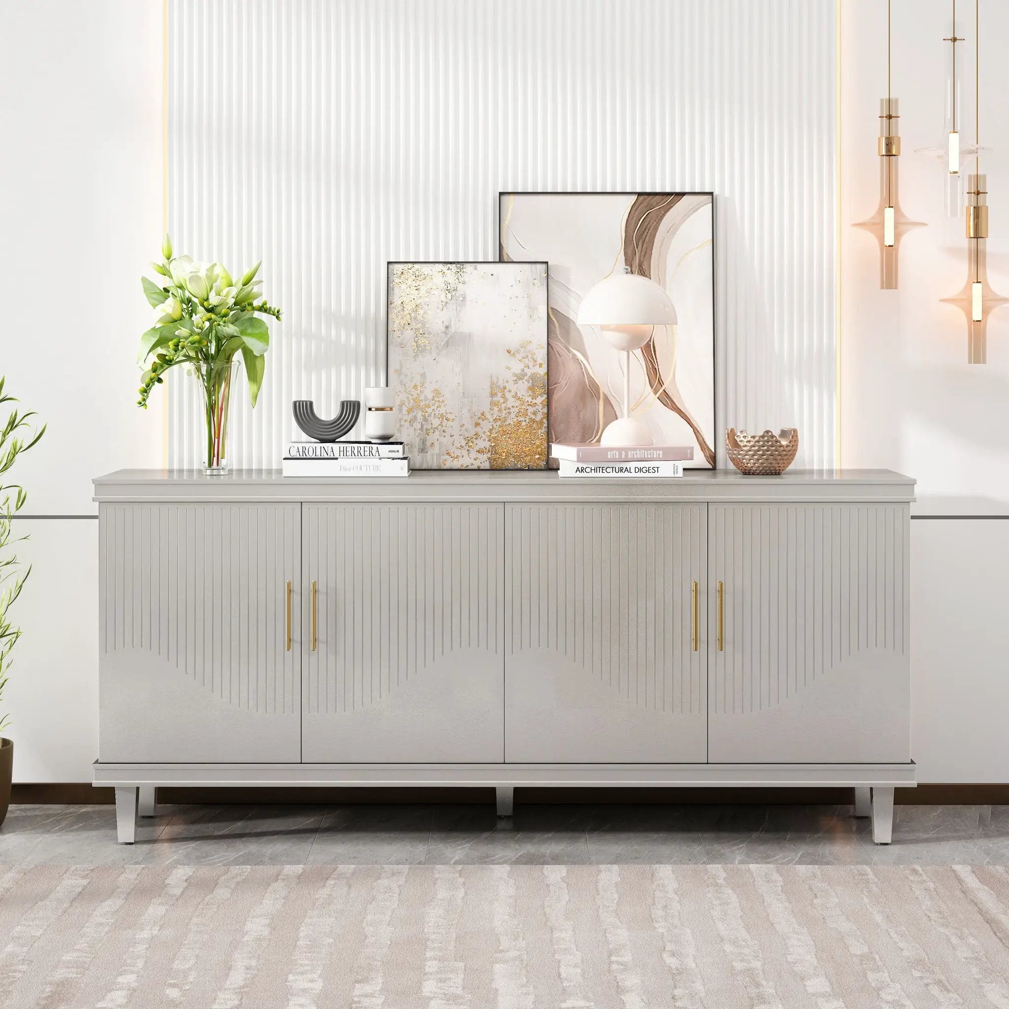 4 Door Cabinet With Adjustable Shelves, Large Storage For Living Room - Champagne by Unique Piece Furniture