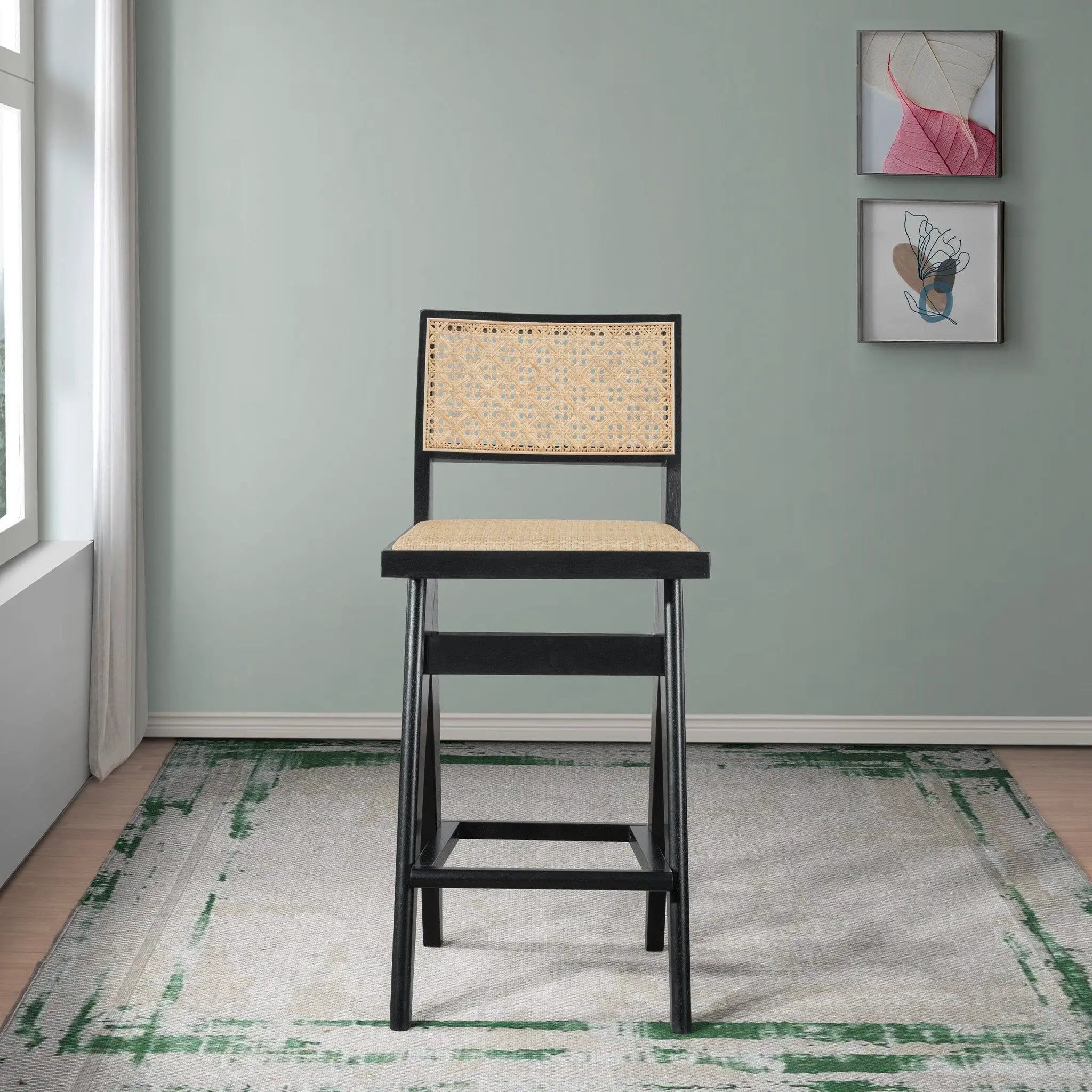 Keira - Bar Stool (Set of 2) - Black / Rattan by HouseOfZazla