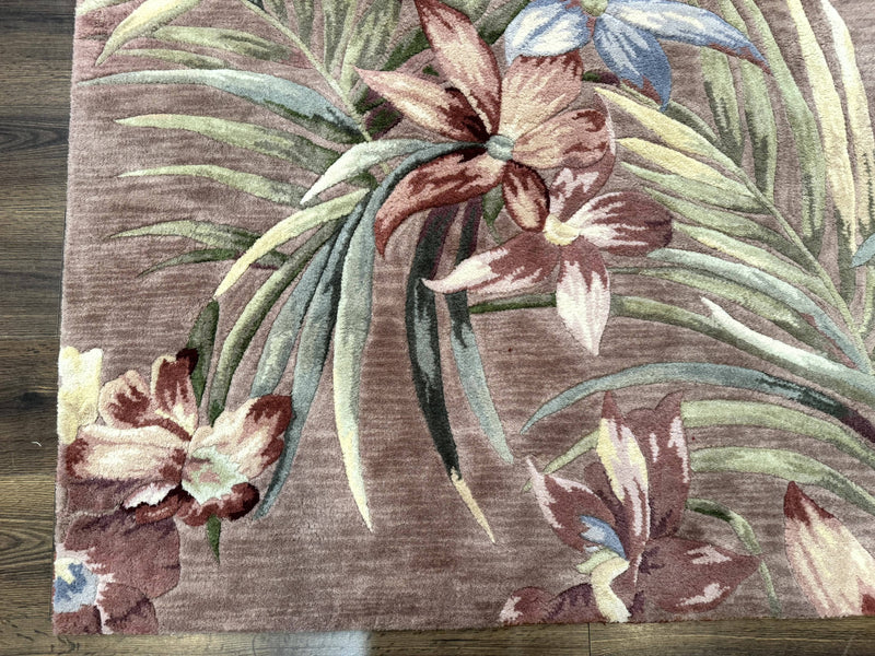 Hand Tufted Floral Rug 5x8, Light Rose Wool Carpet by Jewel Rugs