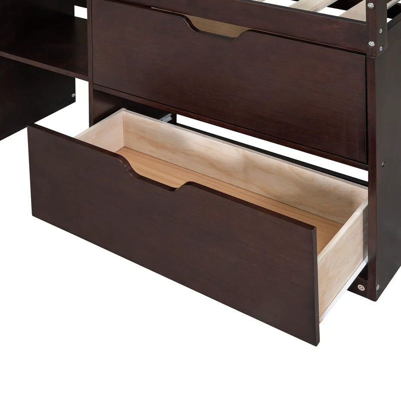 Low Loft Bed With Rolling Desk, Shelf And Drawers by HouseOfZazla