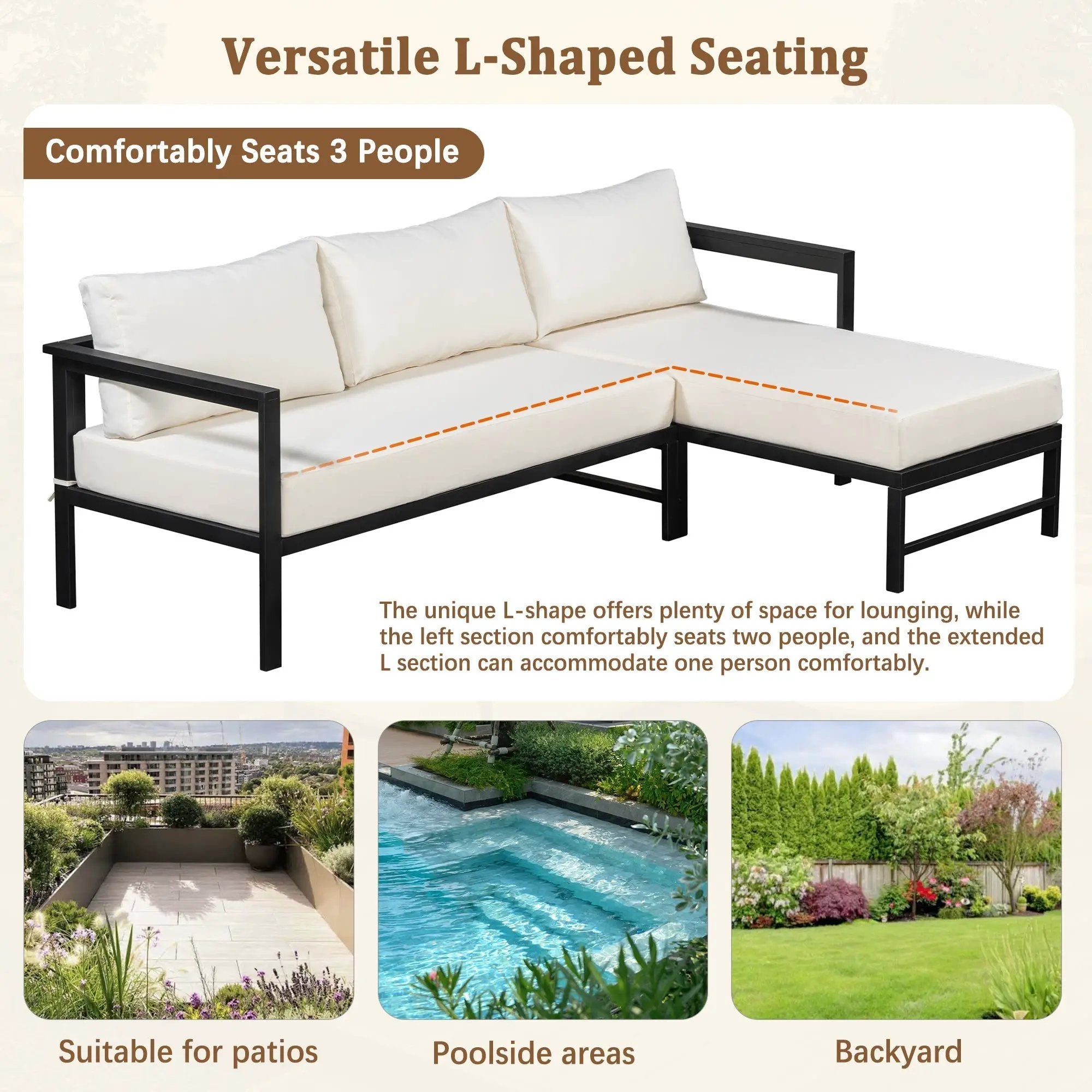 U_style Outdoor L-Shaped Sofa with Iron Frame and Ultra-Thick Cushions by HouseOfZazla