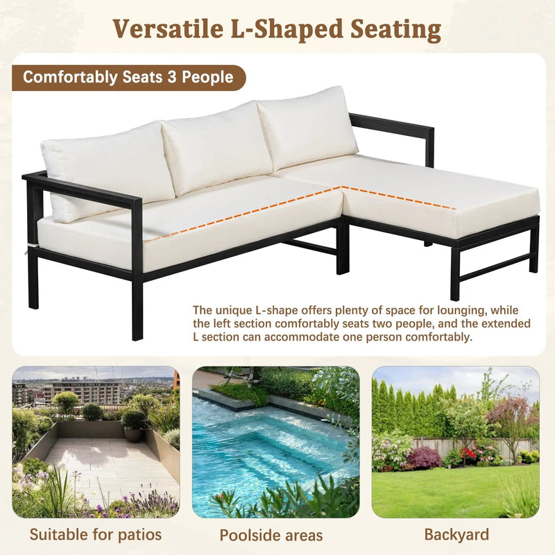 U_style Outdoor L-Shaped Sofa with Iron Frame and Ultra-Thick Cushions by HouseOfZazla