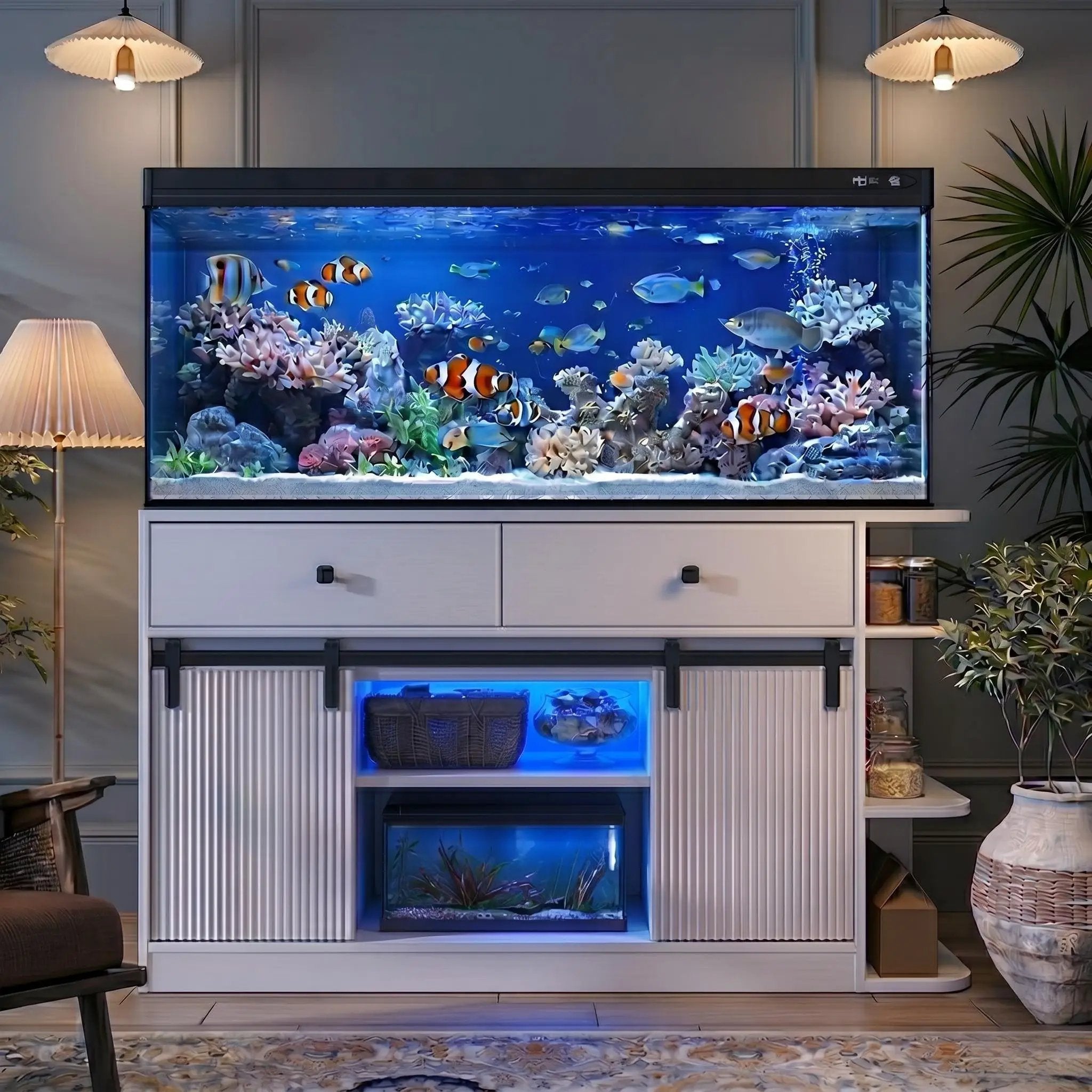 75 Gallon Fish Tank Stand with LED Light & Power Outlets by HouseOfZazla