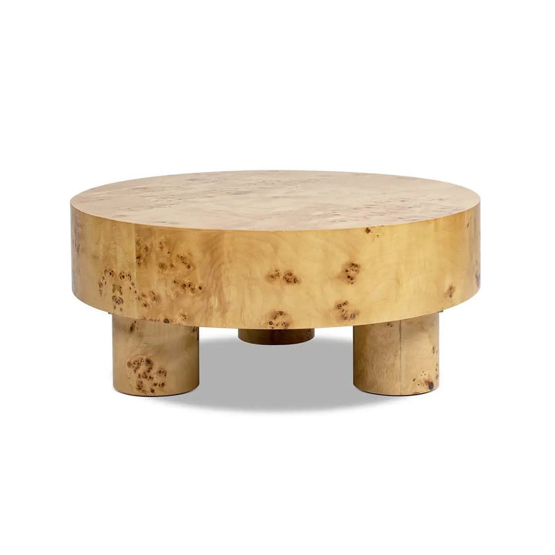Nebula 35.5' Round Pillar Leg Coffee Table Warm Natural Brown Burl Wood by HouseOfZazla