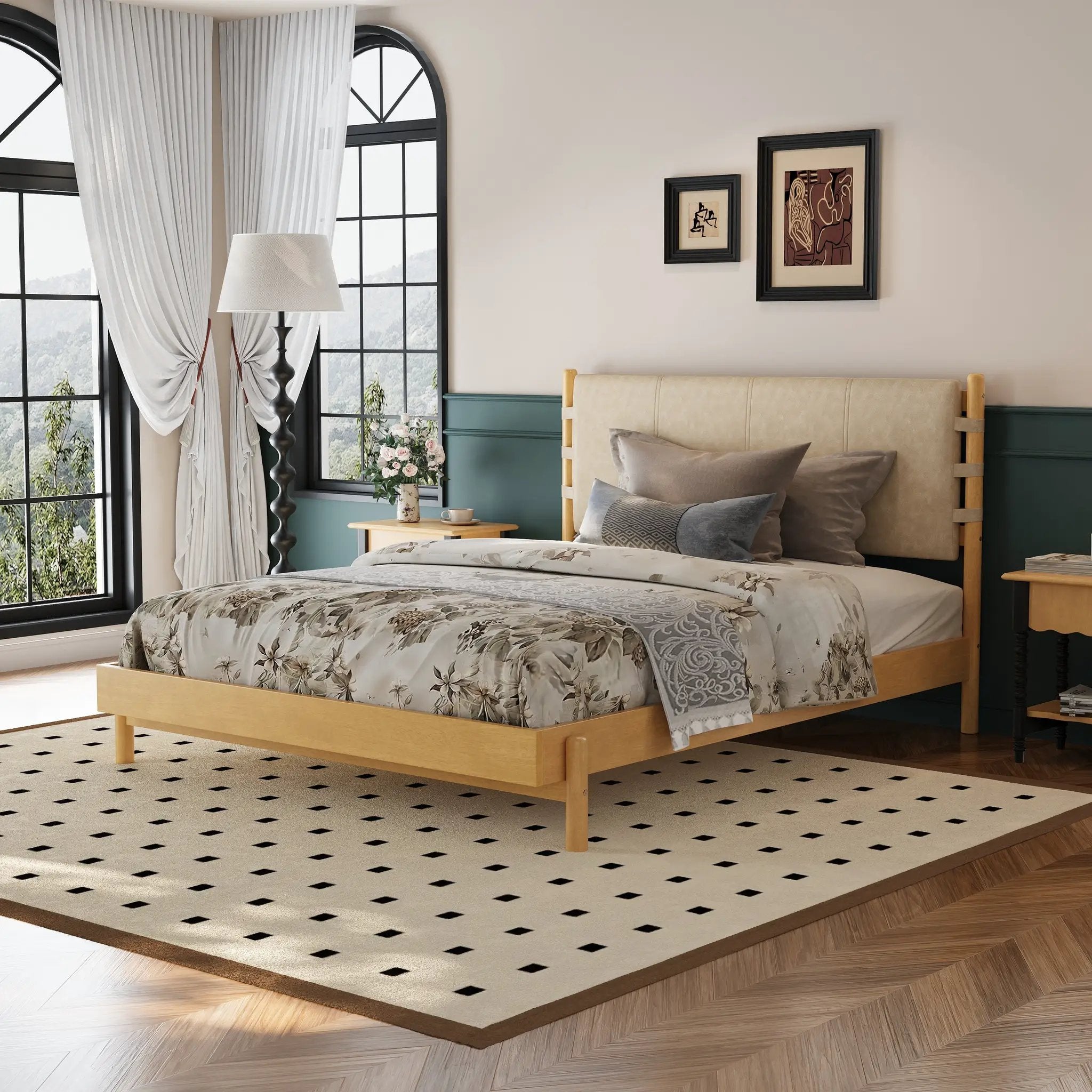 Premium Rubber Wood Platform Bed Frame, Queen Size with Headboard by HouseOfZazla