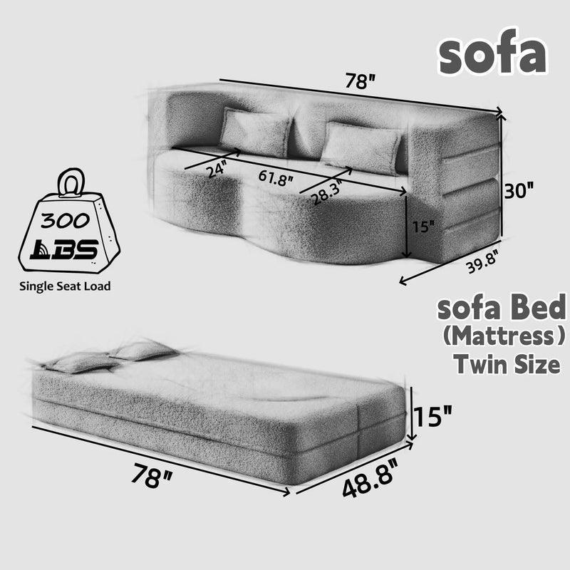 Modern Floor Sofa With 2 Pillows, Convertible Twin Size Folding Mattress For Living Room by HouseOfZazla