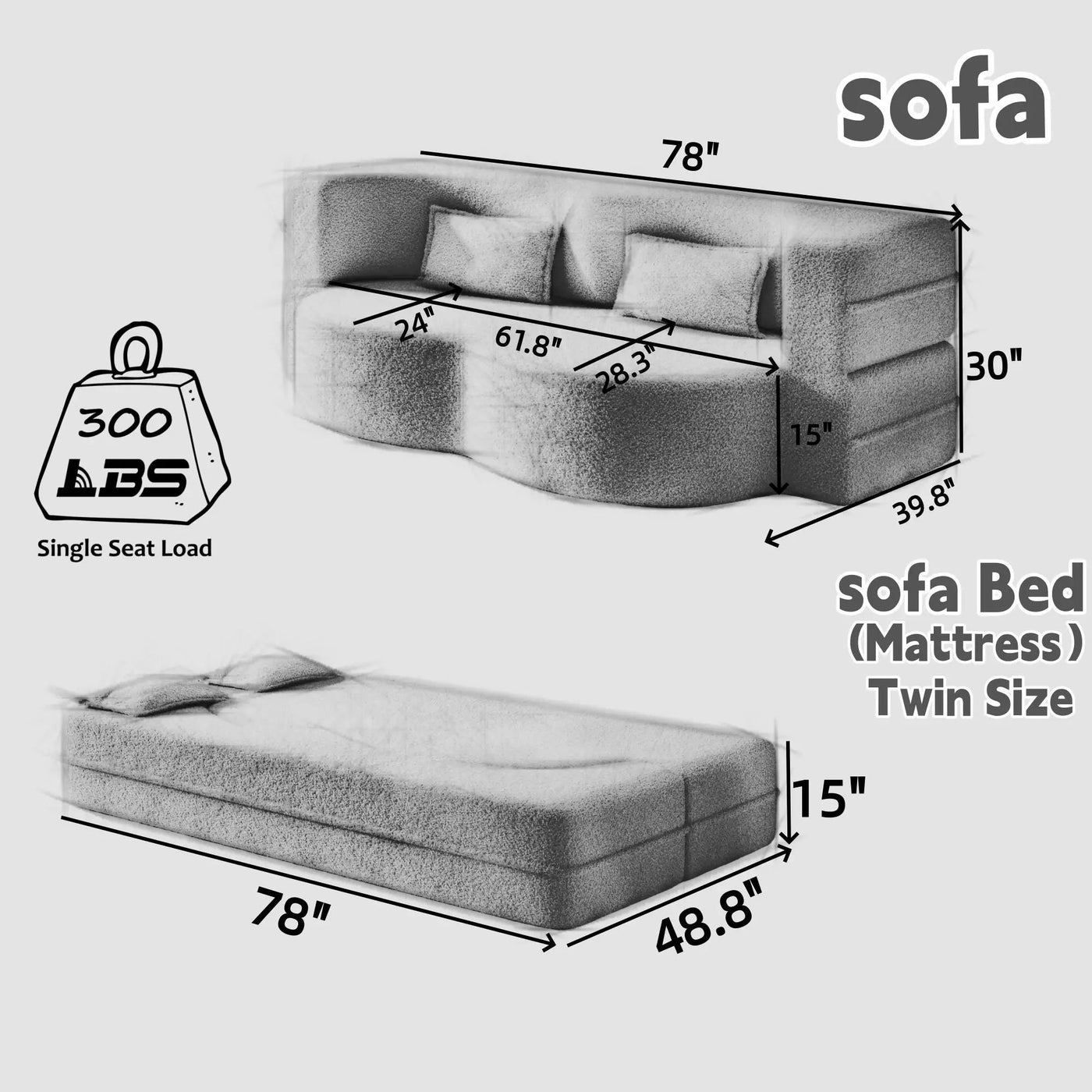 Modern Floor Sofa With 2 Pillows, Twin Size For Living Room by HouseOfZazla