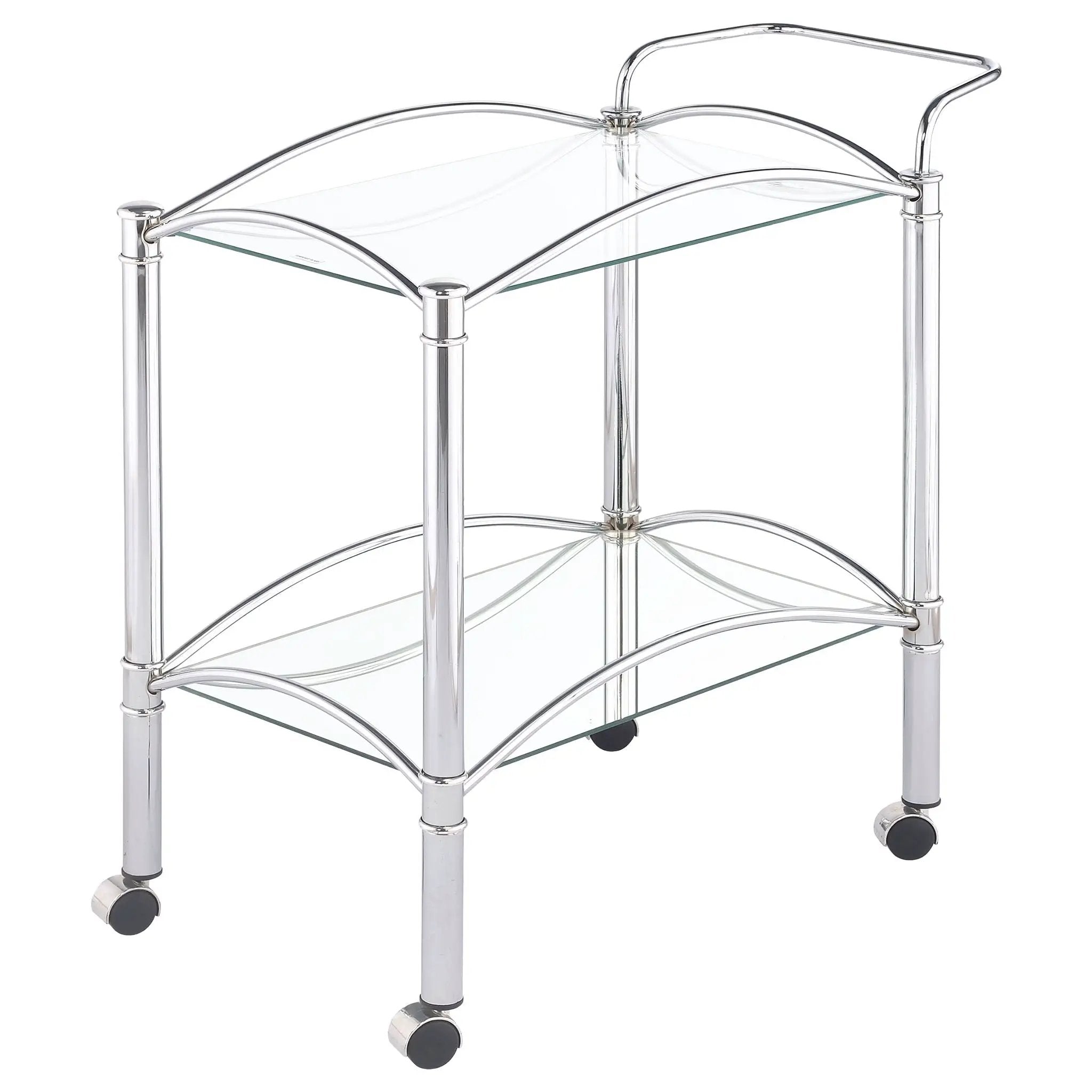 Shadix 2-tier Rectangular Glass Shelf Metal Bar Cart Chrome by Unique Piece Furniture