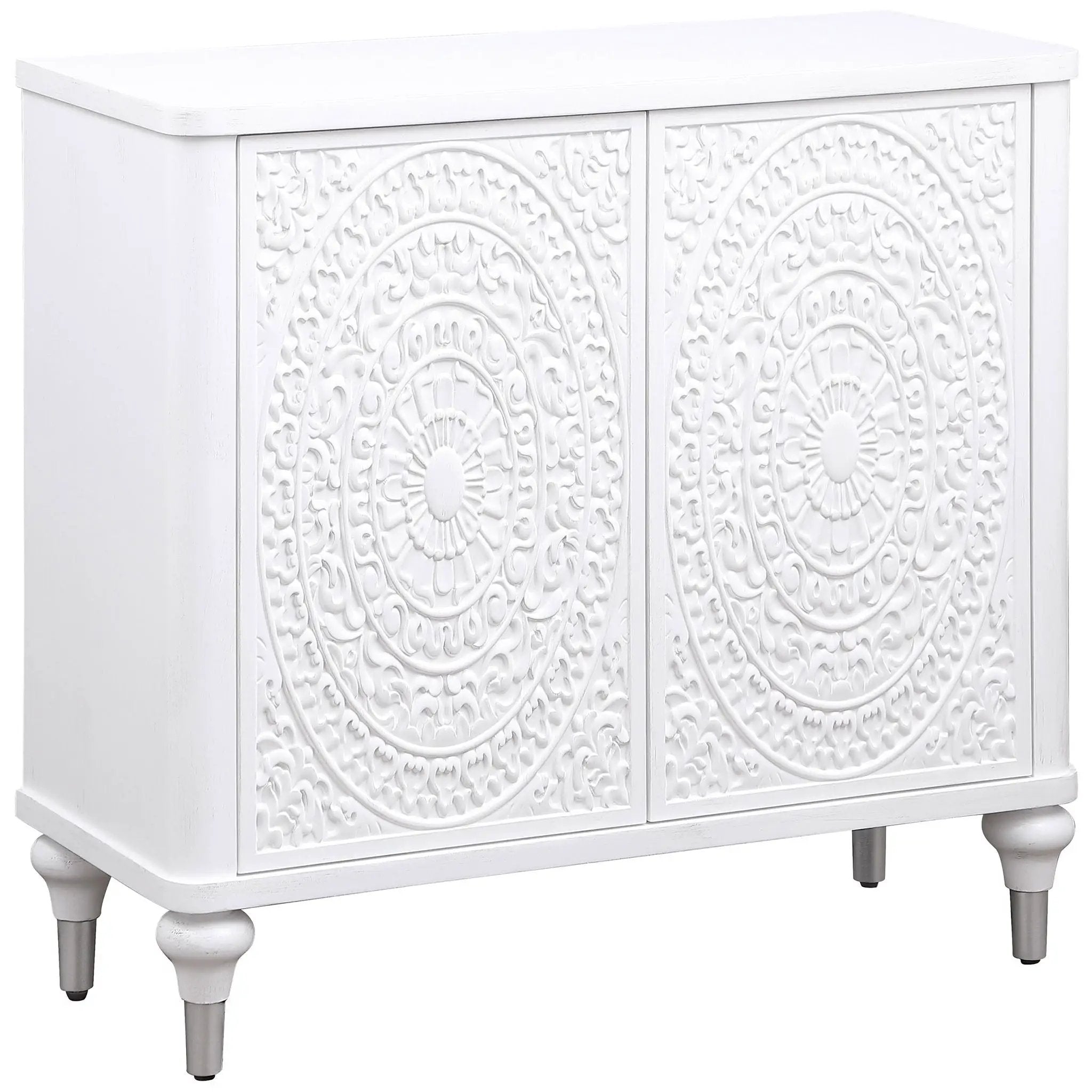 Cardella 2-door Mandala Accent Cabinet Distressed White by Unique Piece Furniture