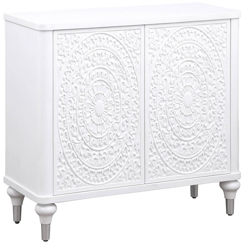Cardella 2-door Mandala Accent Cabinet Distressed White by Unique Piece Furniture