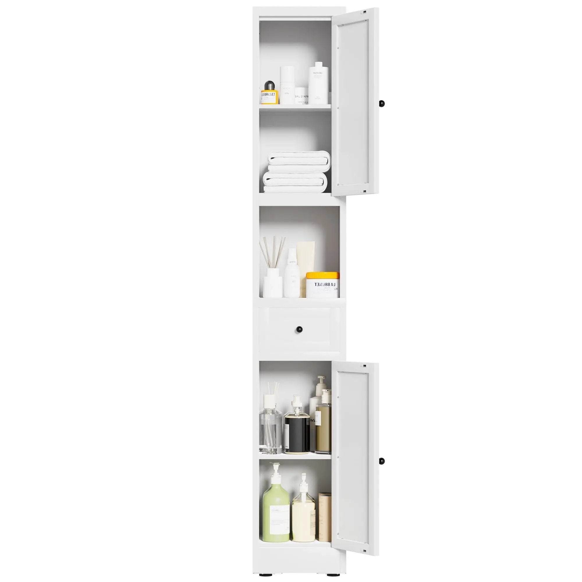 Tall Bathroom Storage Cabinet, 5-Tier Narrow With 2 Doors & Adjustable Shelves, Freestanding - White by HouseOfZazla