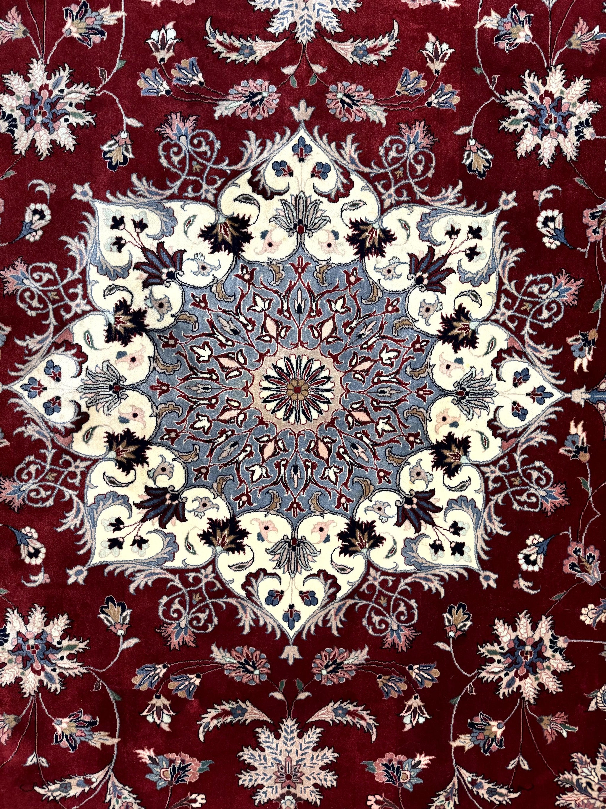 Pak Persian Rug 9x12, Maroon and Ivory, Wool Handmade Vintage by Jewel Rugs