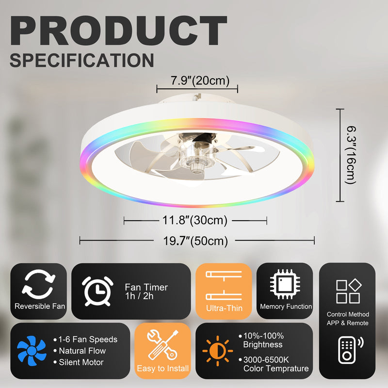 19.7" Modern RGB Ceiling Fan with Lights by HouseOfZazla