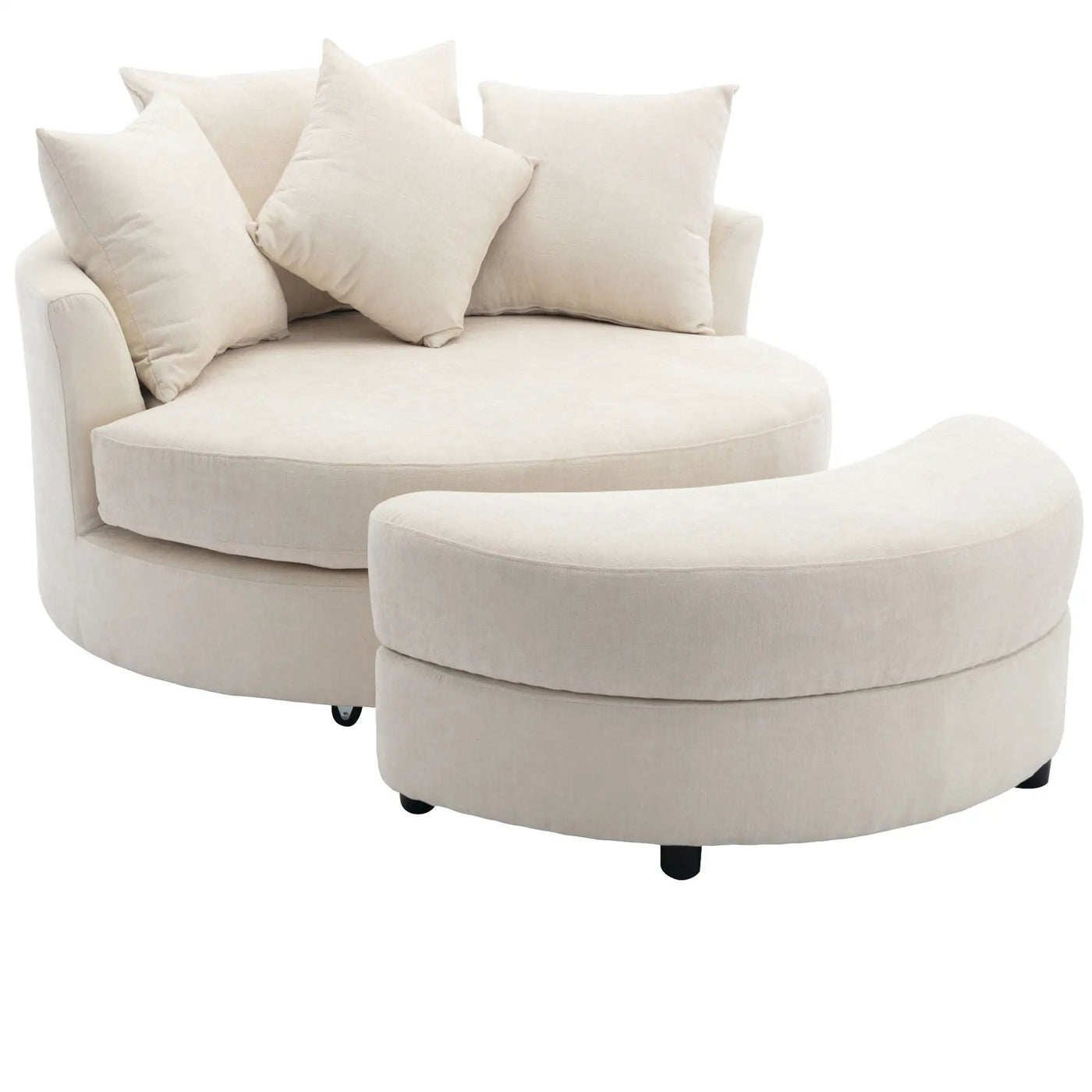 360° Swivel Accent Barrel Chair With Storage Ottoman & 4 Pillows, Modern Leisure Chair Round Accent For Living Room by HouseOfZazla