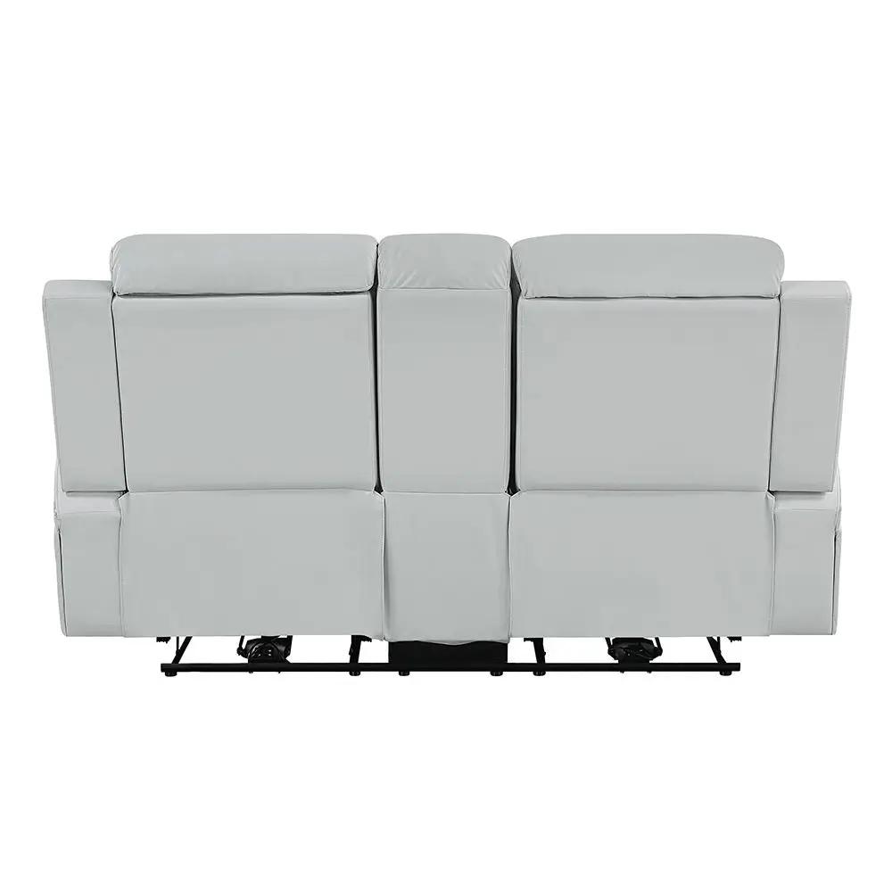Elonzo - Power Motion Loveseat With Console, LED, Power Headrest & Speaker - Light Gray by Unique Piece Furniture