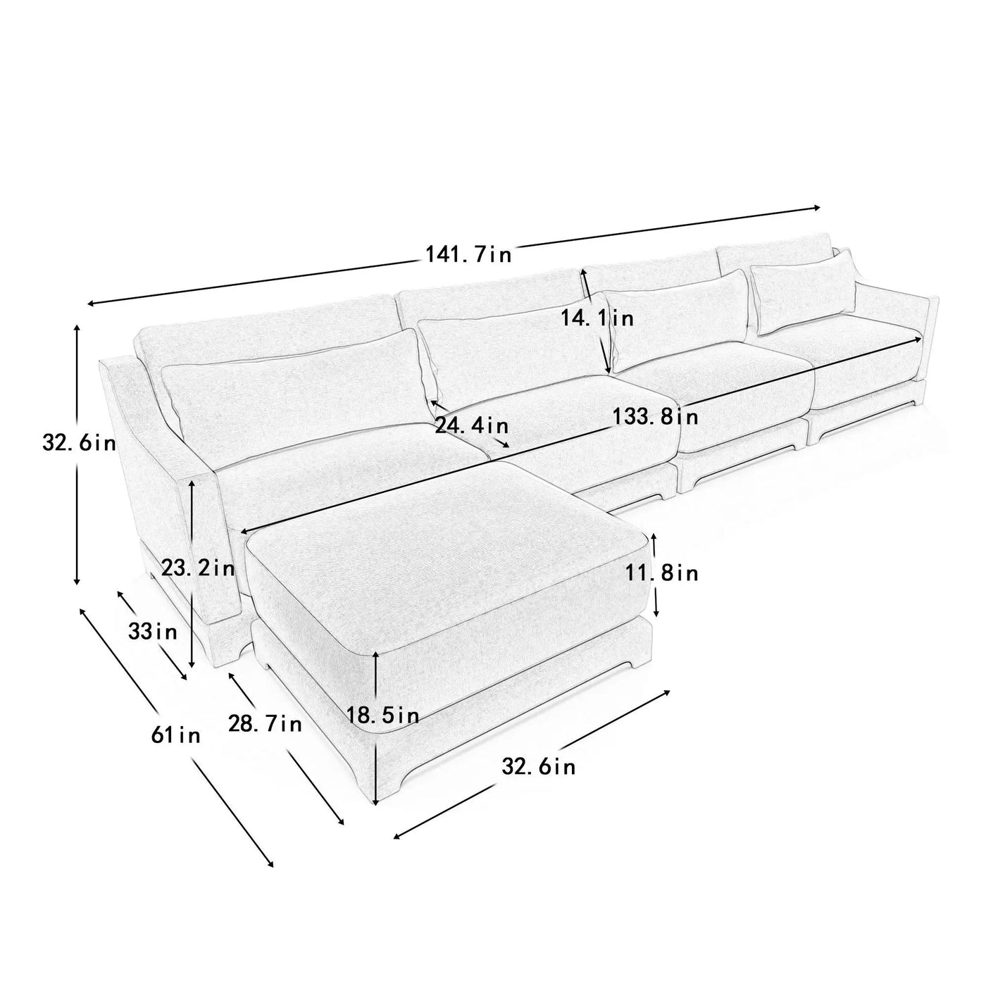 Stylish Sofa With Ottoman And Lumbar Pillows, Ergonomic Design by Unique Piece Furniture