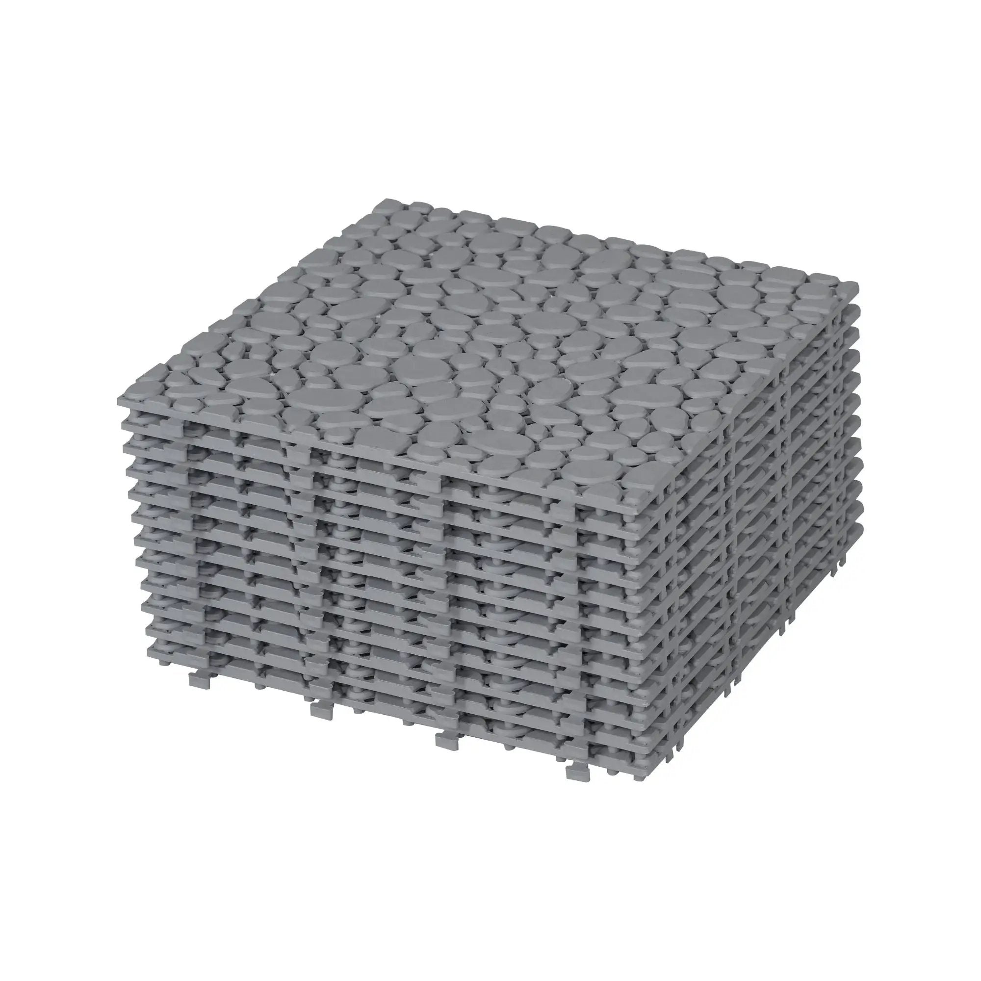 Interlocking Deck Tiles Plastic Waterproof Outdoor All Weather Anti-Slip Bathroom Shower Balcony Porch Strong Weight Capacity Upto 440 Lbs, Pebble Stone Pattern by HouseOfZazla