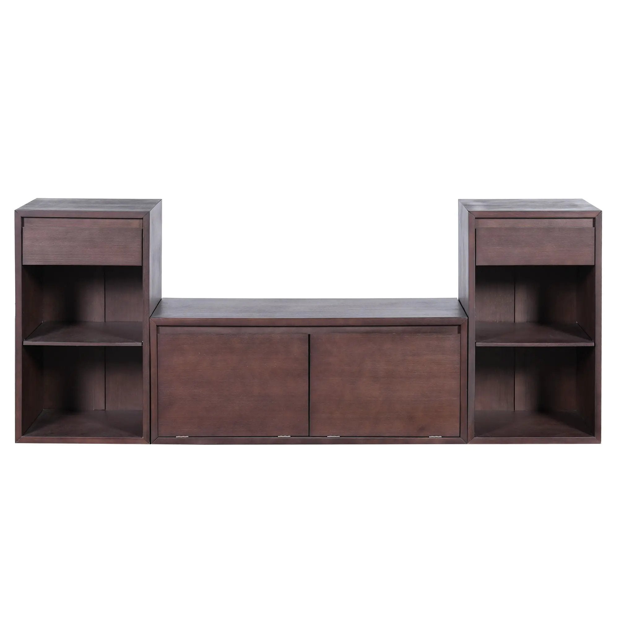 Entryway Storage Bench With Cushion, Drawers & Open Shelves